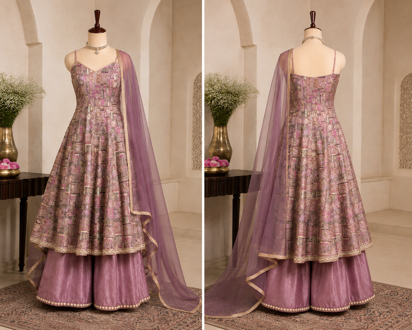 Royal Flared A-Line Anarkali with Crepe Silk Sharara