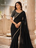 Classic Black Mukaish Work Saree with Heavy Unstitched Blouse