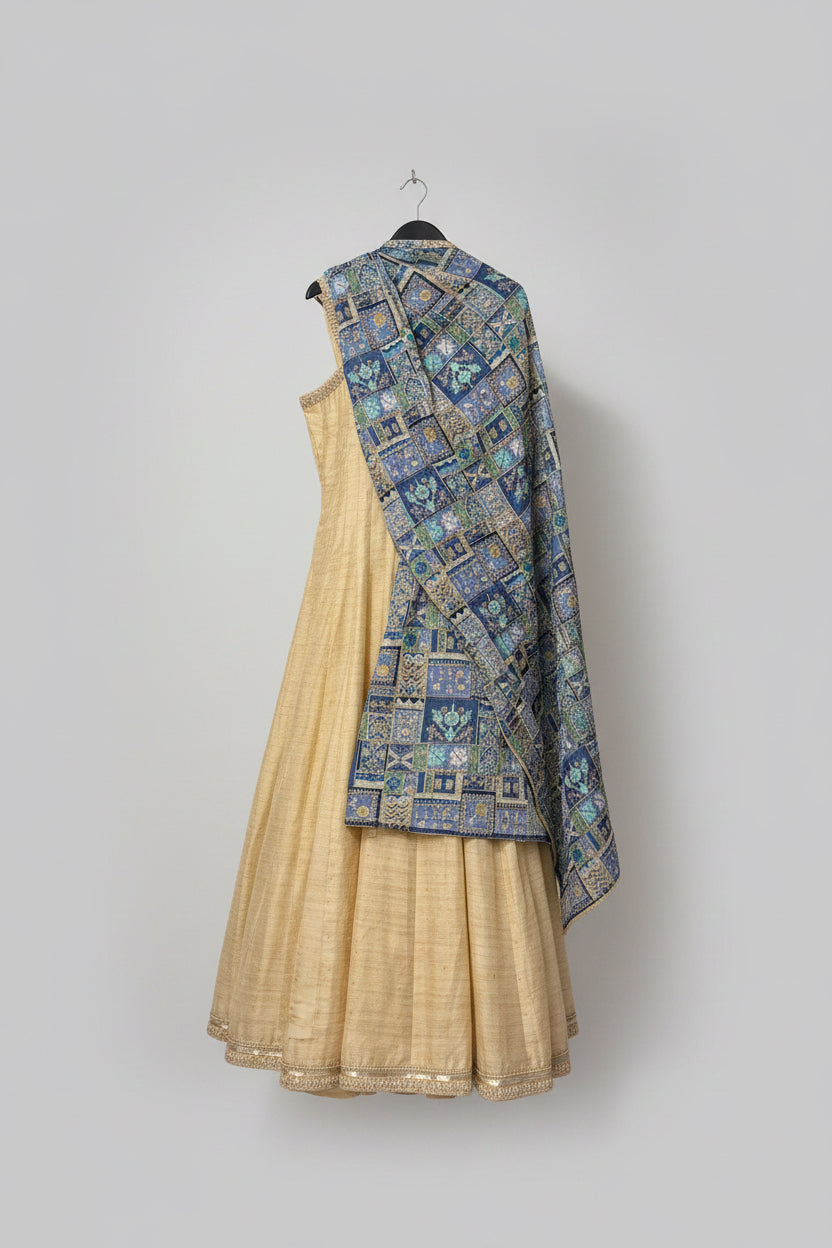 Regal Cream Anarkali with Printed Embroidered Dupatta