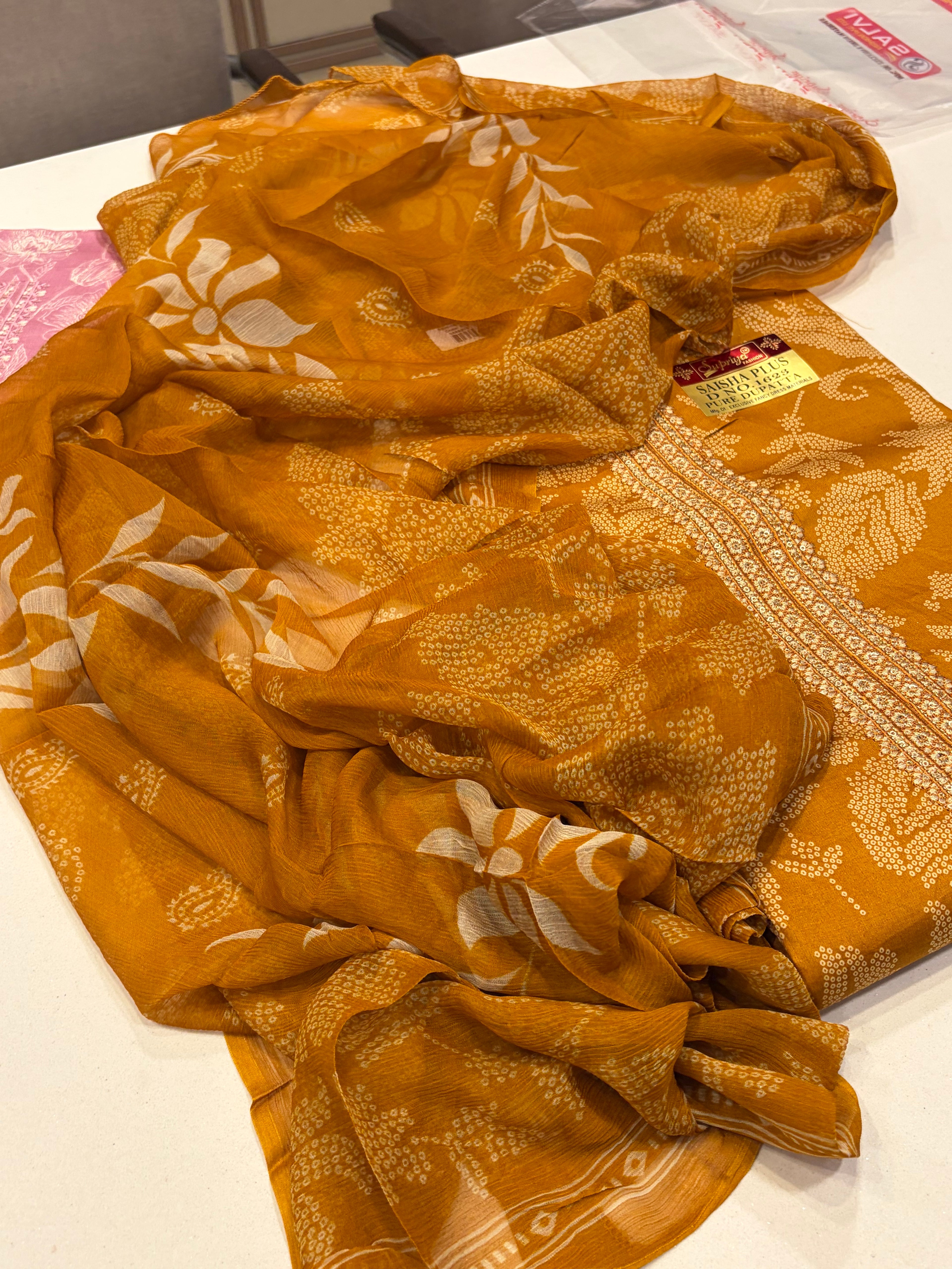 Pure Cotton Suit Set with Chiffon Dupatta