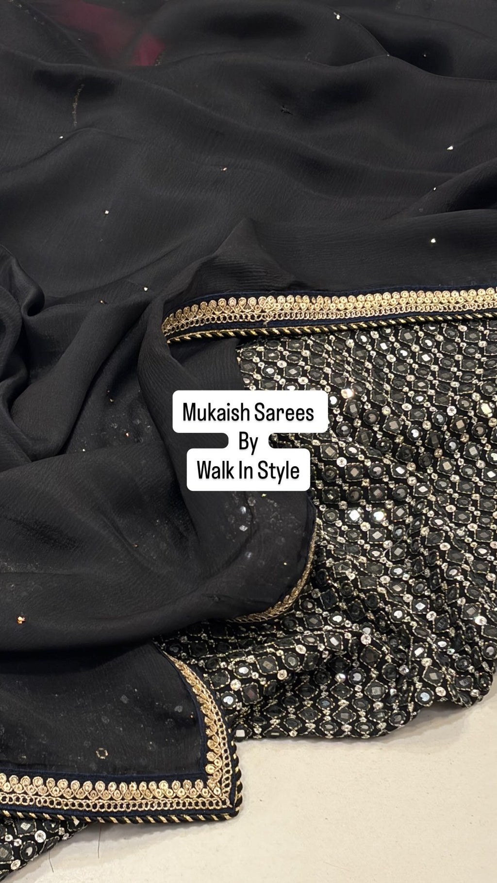 Classic Black Mukaish Work Saree with Heavy Unstitched Blouse
