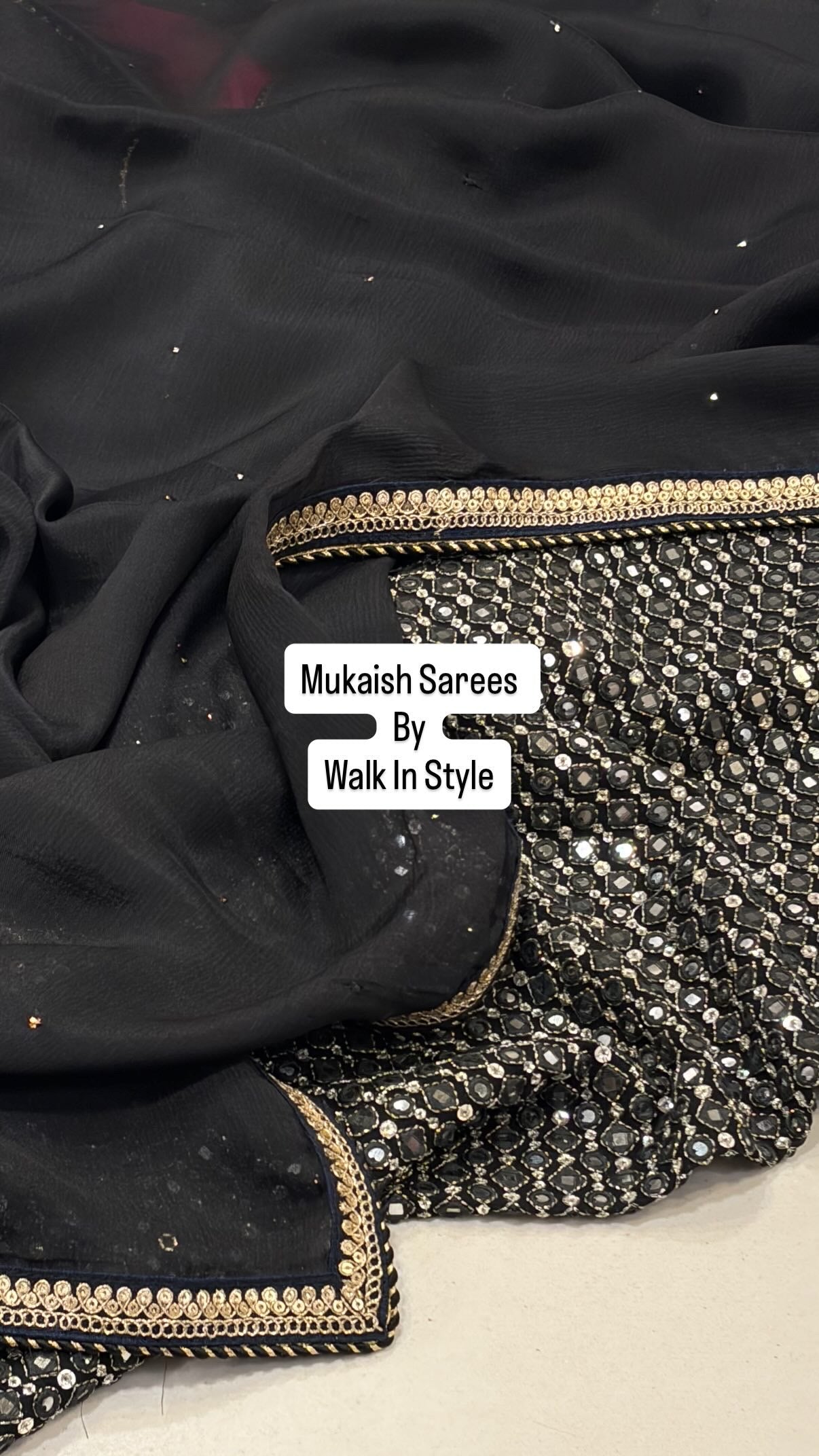 Classic Black Mukaish Work Saree with Heavy Unstitched Blouse