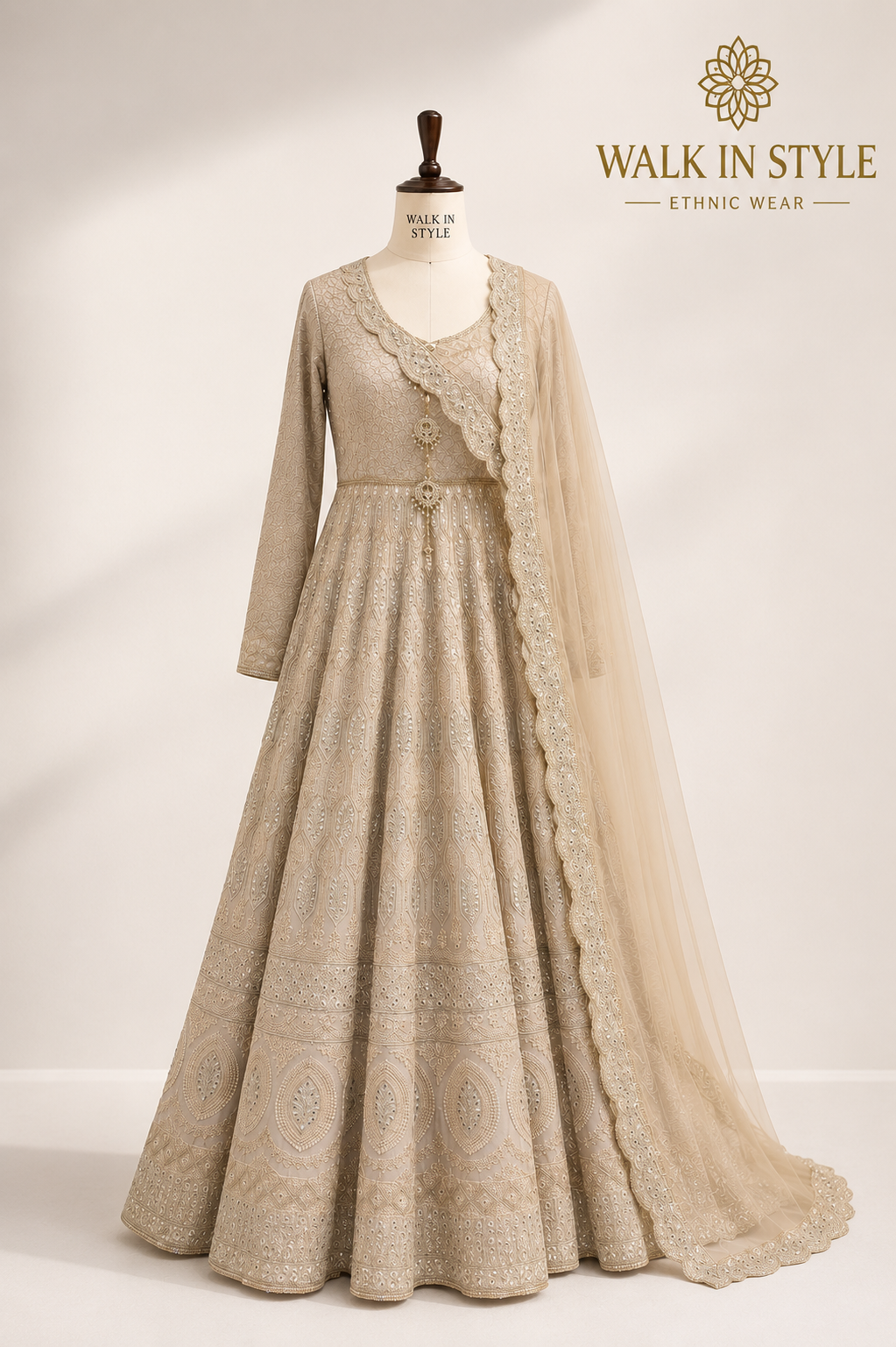 Floor-Length 18-Kali Chikankari Dress
