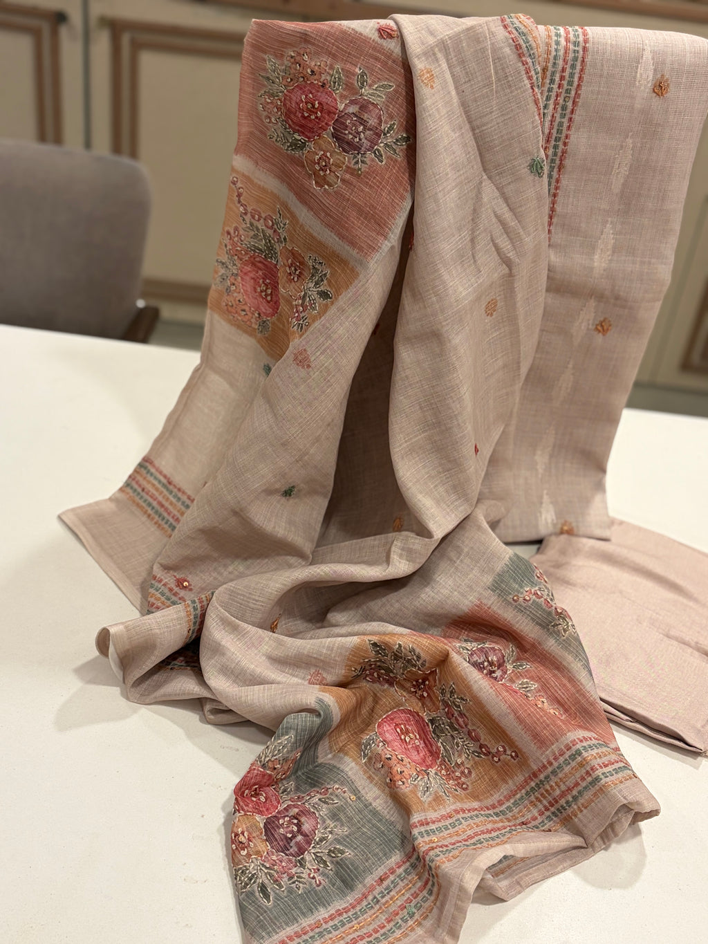 Pure Maheshwari Jamdani Woven Suit Set