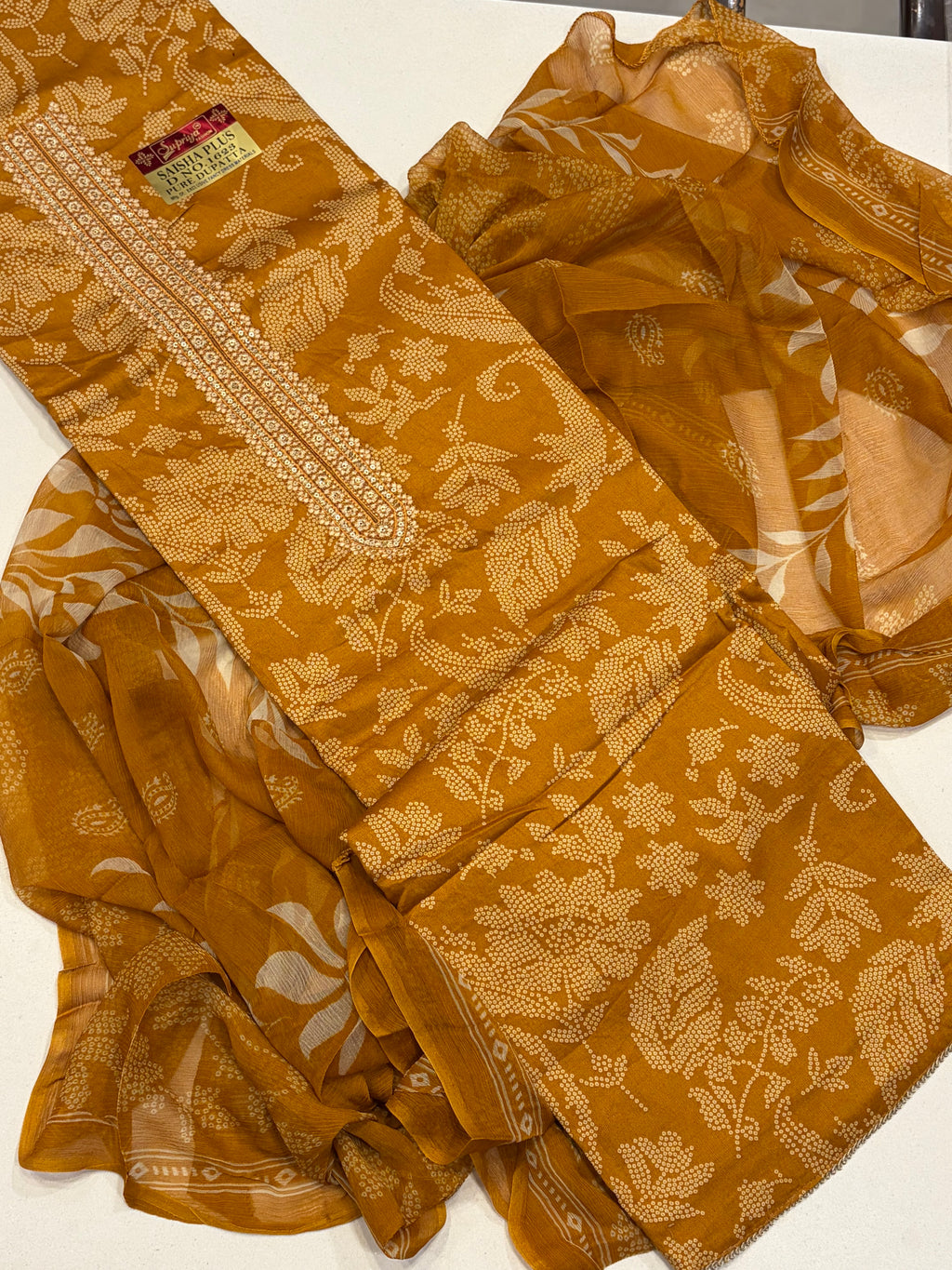Pure Cotton Suit Set with Chiffon Dupatta