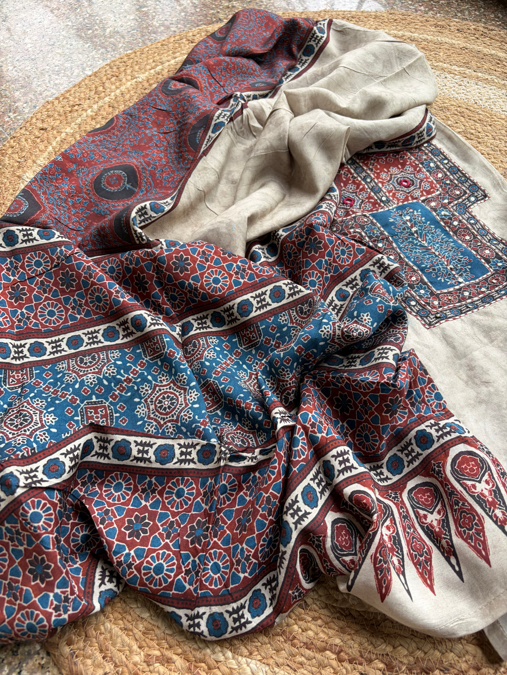 Pure Muslin Cotton Ajrakh Printed Suit Set