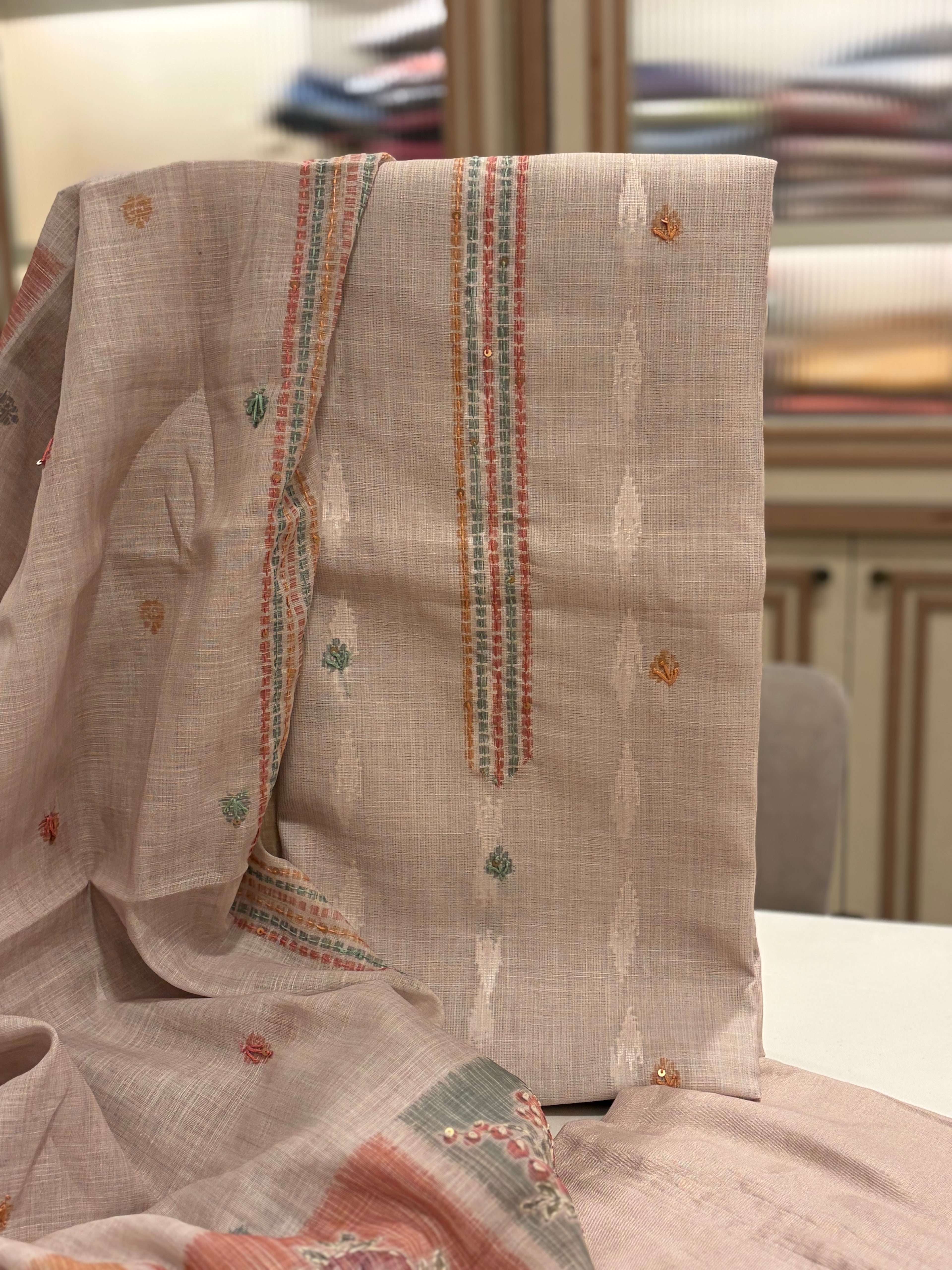Pure Maheshwari Jamdani Woven Suit Set
