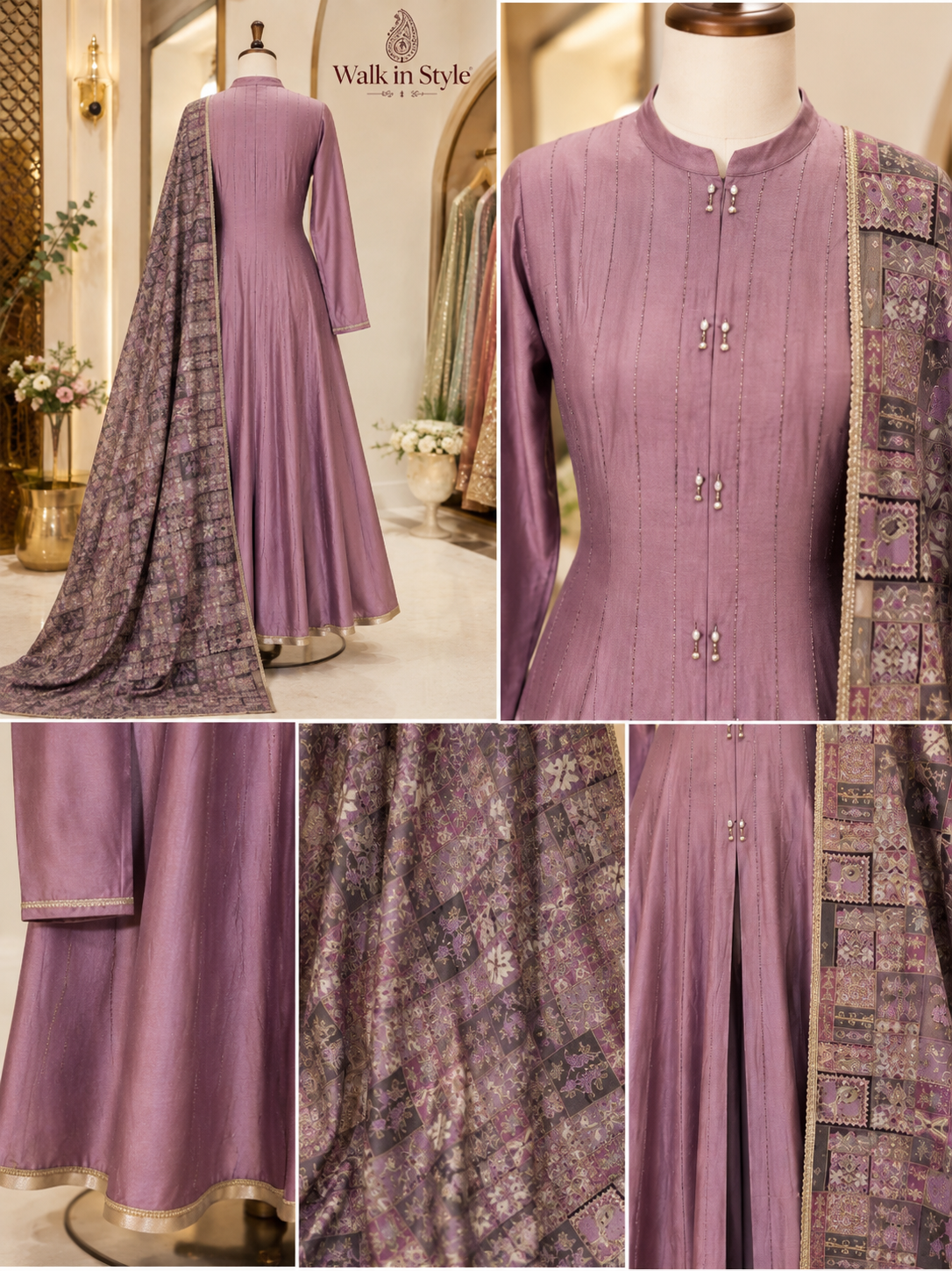 Mauve Grace – Embroidered Paisley Georgette Anarkali Set
