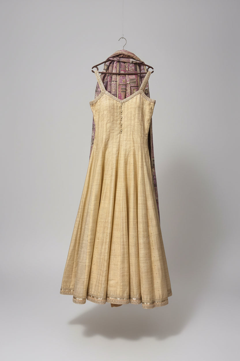 Regal Cream Anarkali with Printed Embroidered Dupatta