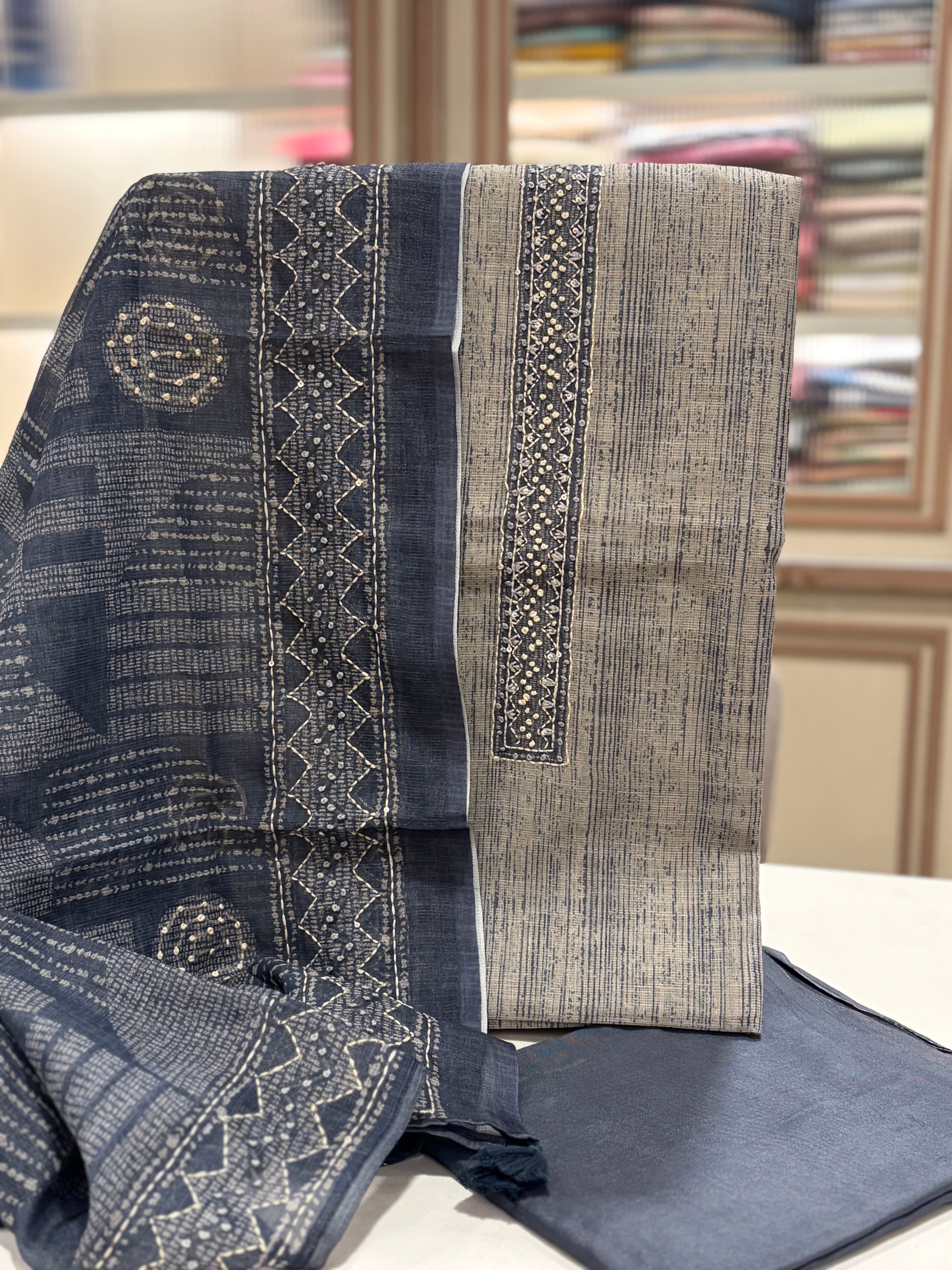 Soft Maheshwari Festive Wear Kantha Work Suit Set