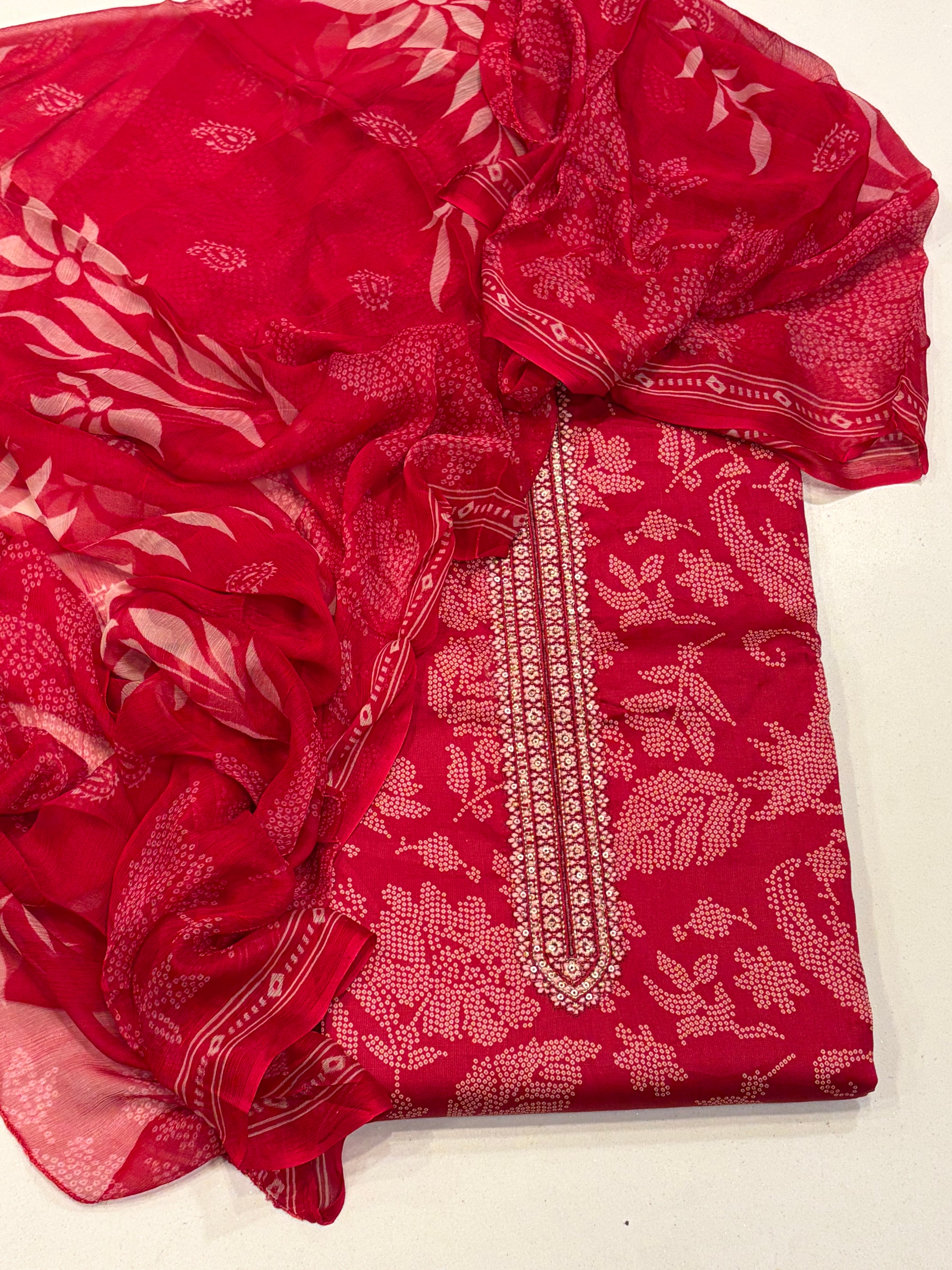 Pure Cotton Suit Set with Chiffon Dupatta