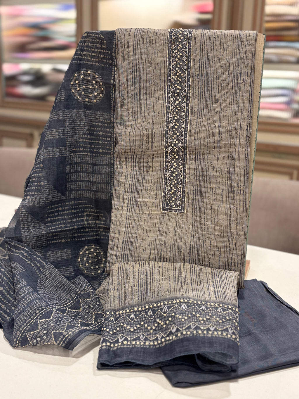 Soft Maheshwari Festive Wear Kantha Work Suit Set