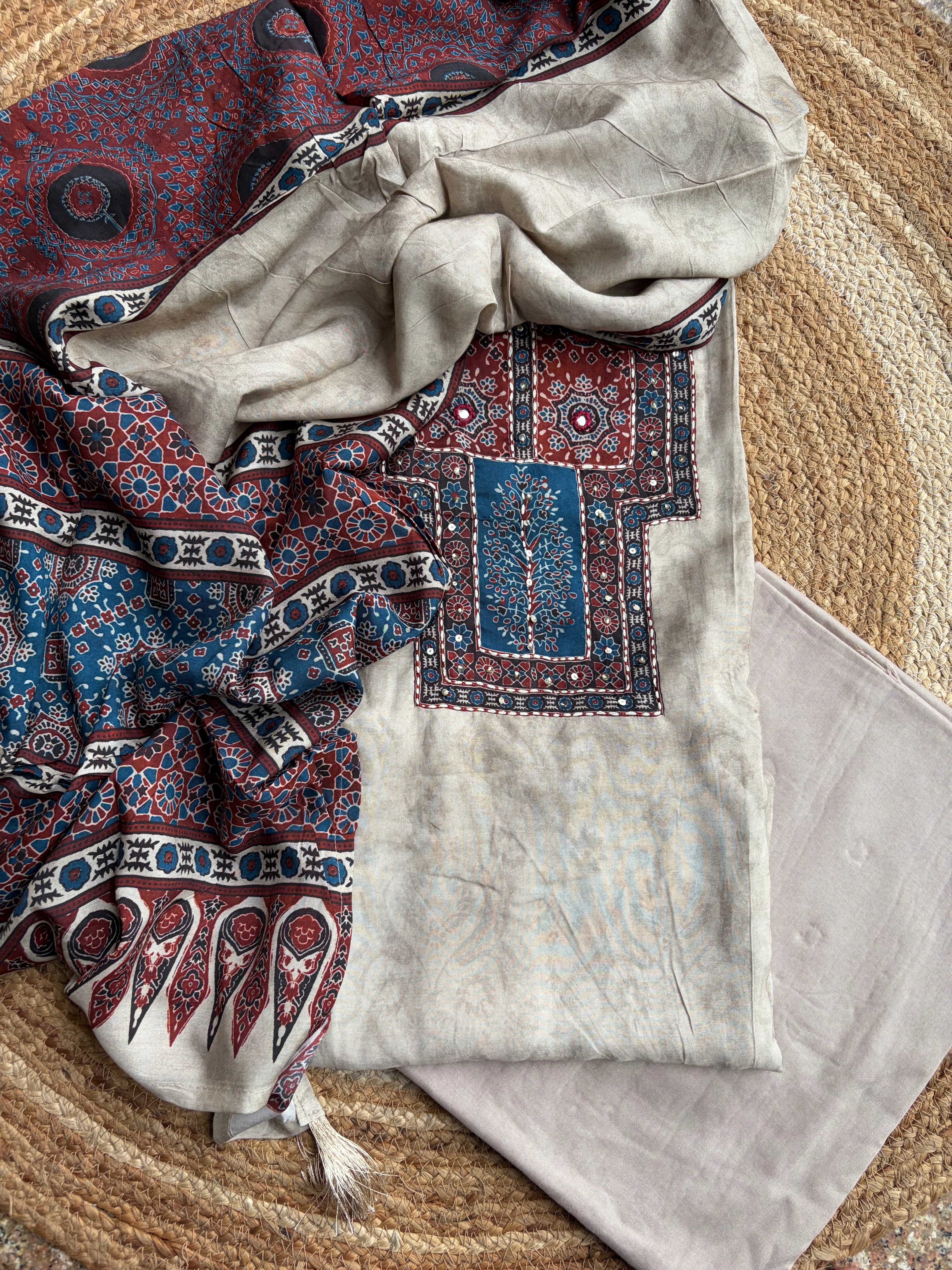 Pure Muslin Cotton Ajrakh Printed Suit Set