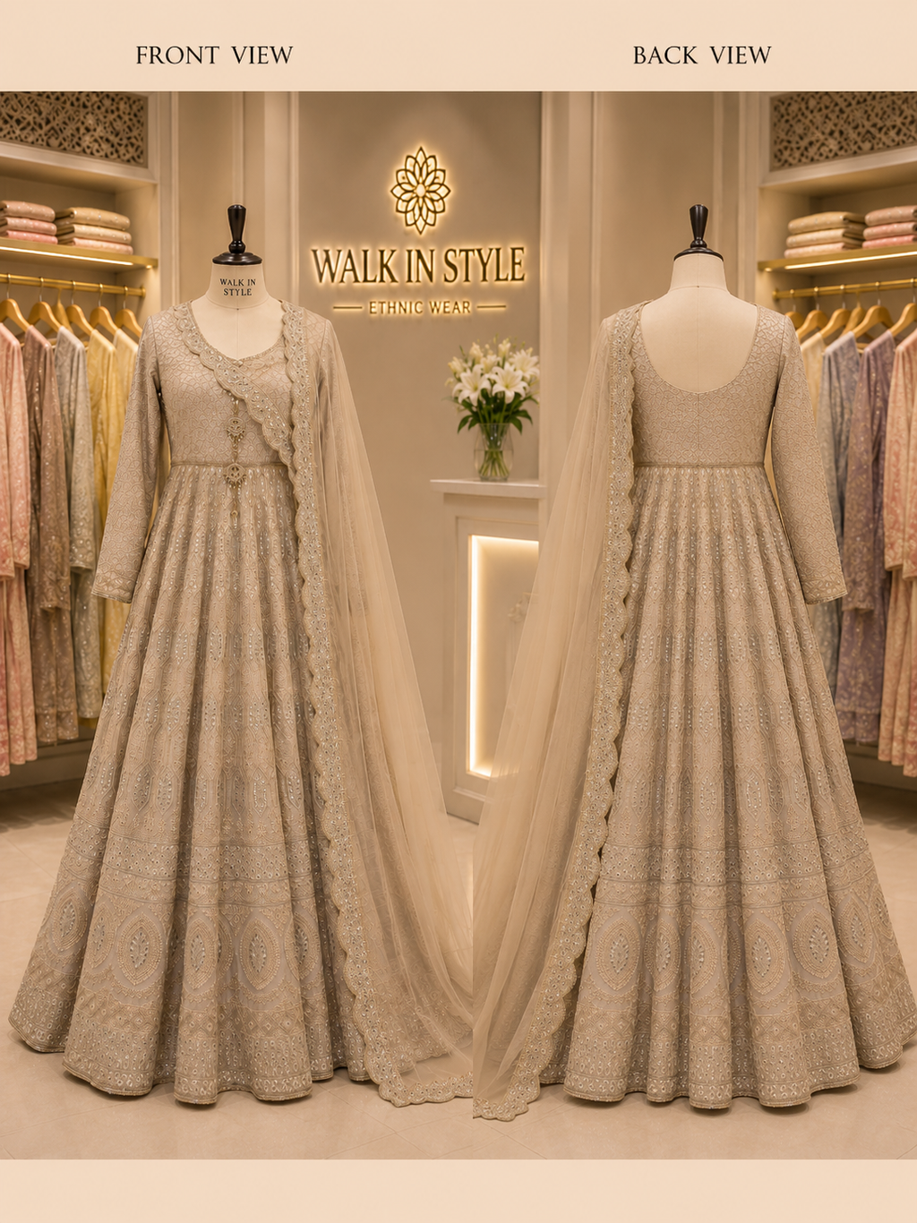 Floor-Length 18-Kali Chikankari Dress