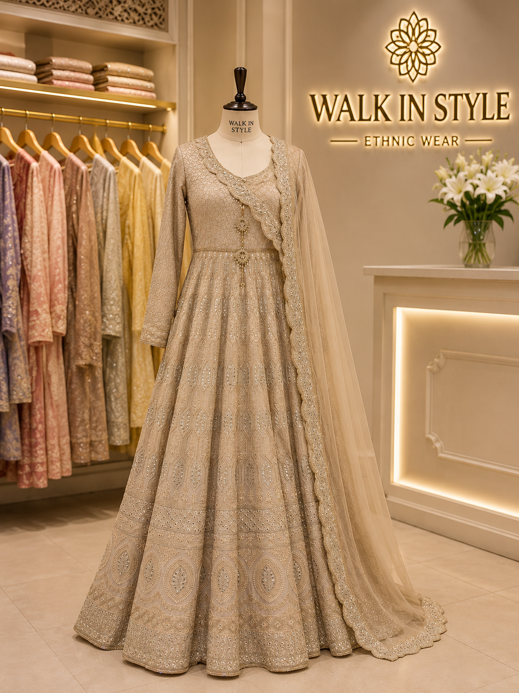 Floor-Length 18-Kali Chikankari Dress