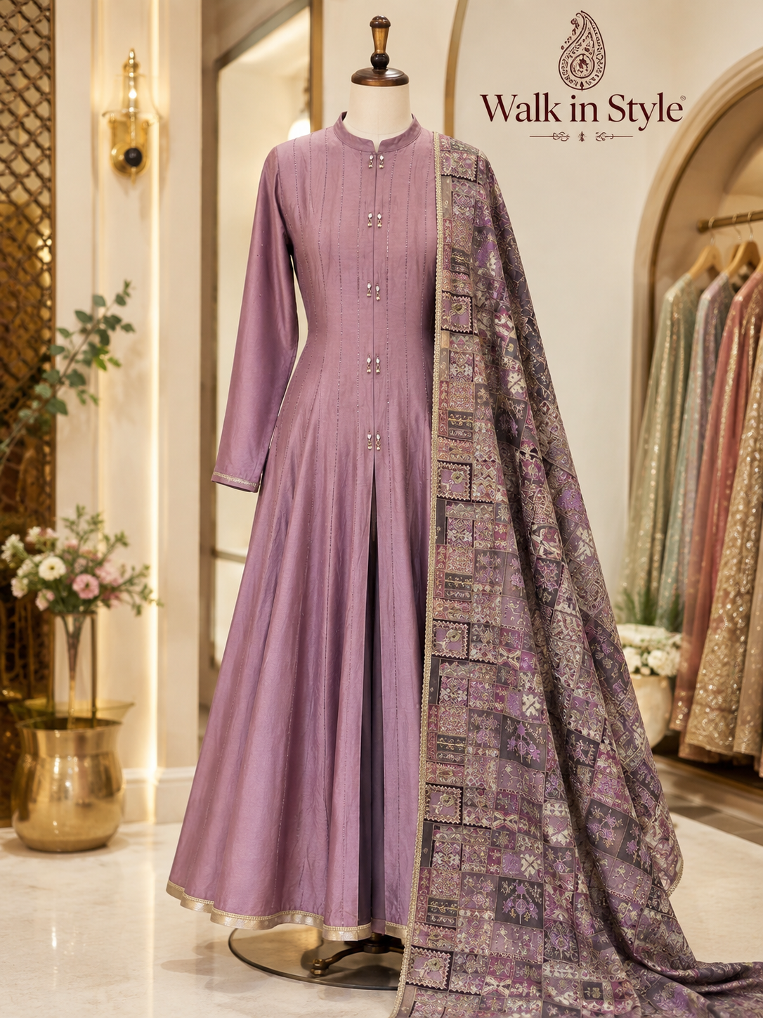 Mauve Grace – Embroidered Paisley Georgette Anarkali Set