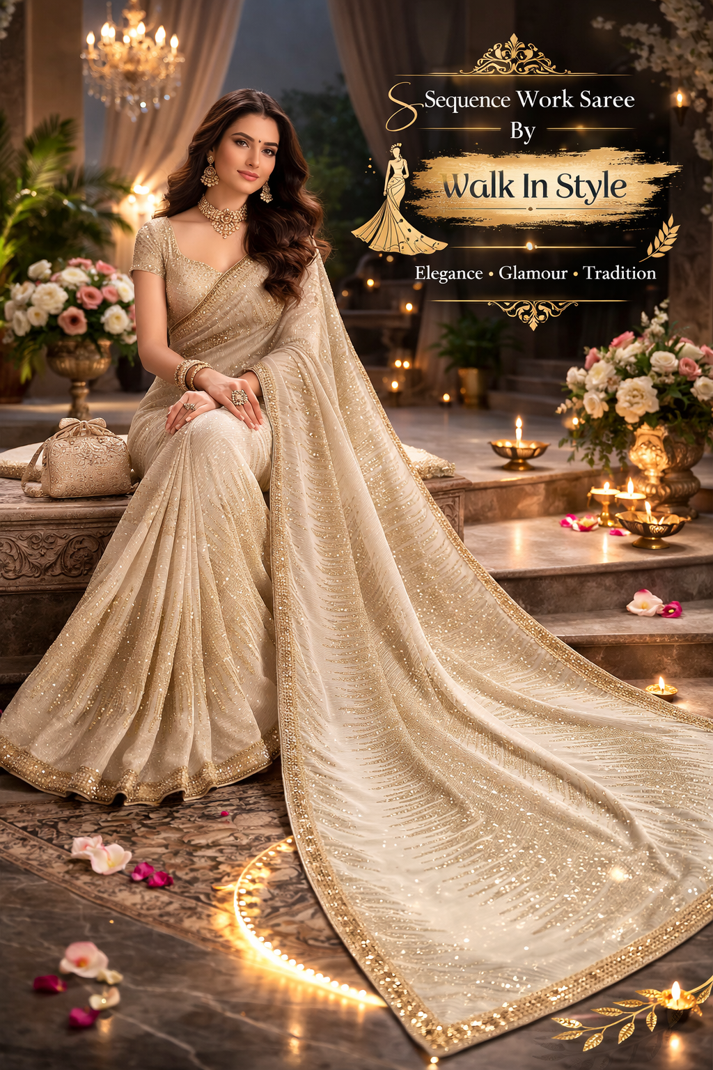 Hot Selling : Georgette Sequins Saree with Threadwork Blouse