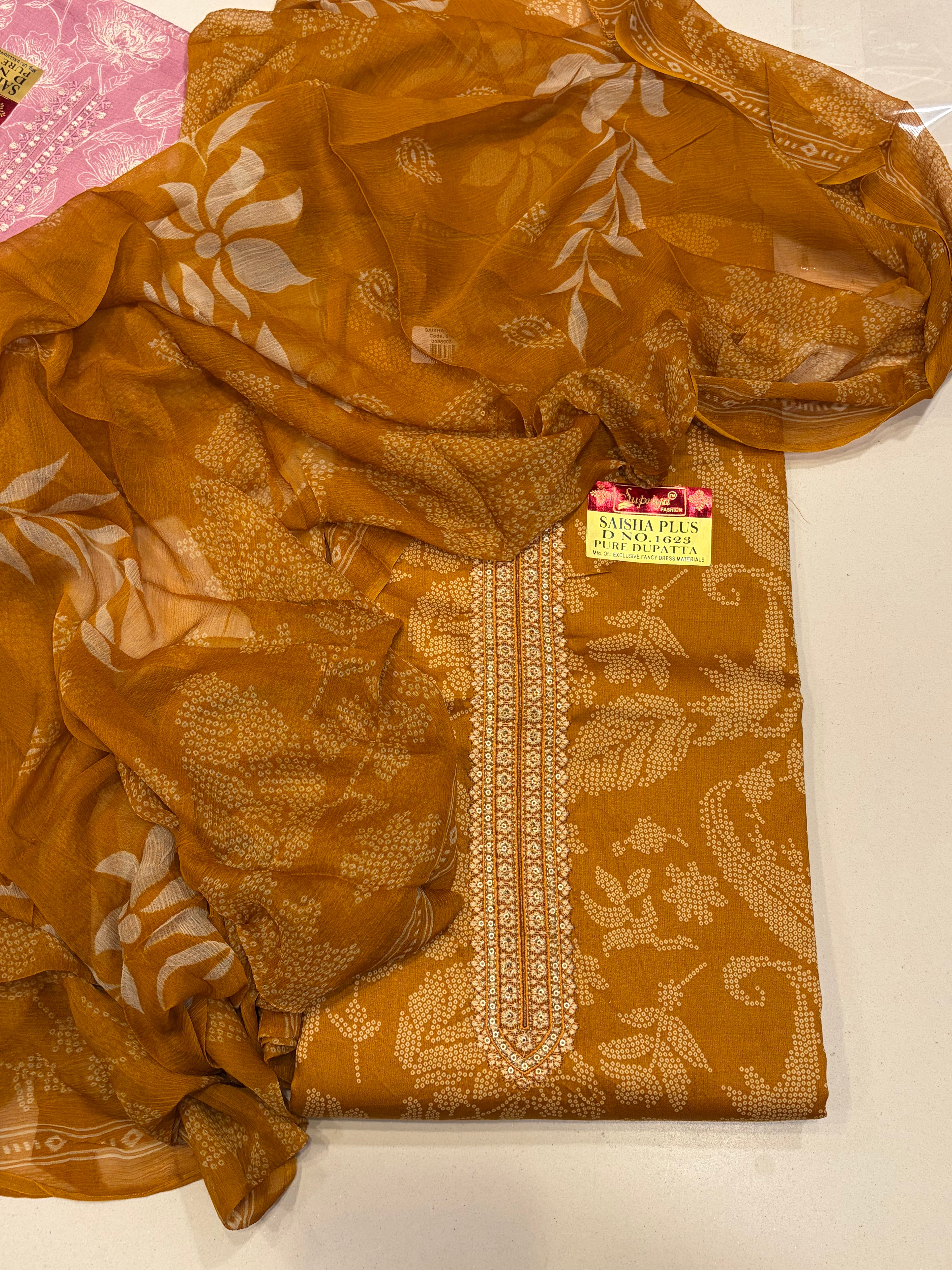 Pure Cotton Suit Set with Chiffon Dupatta