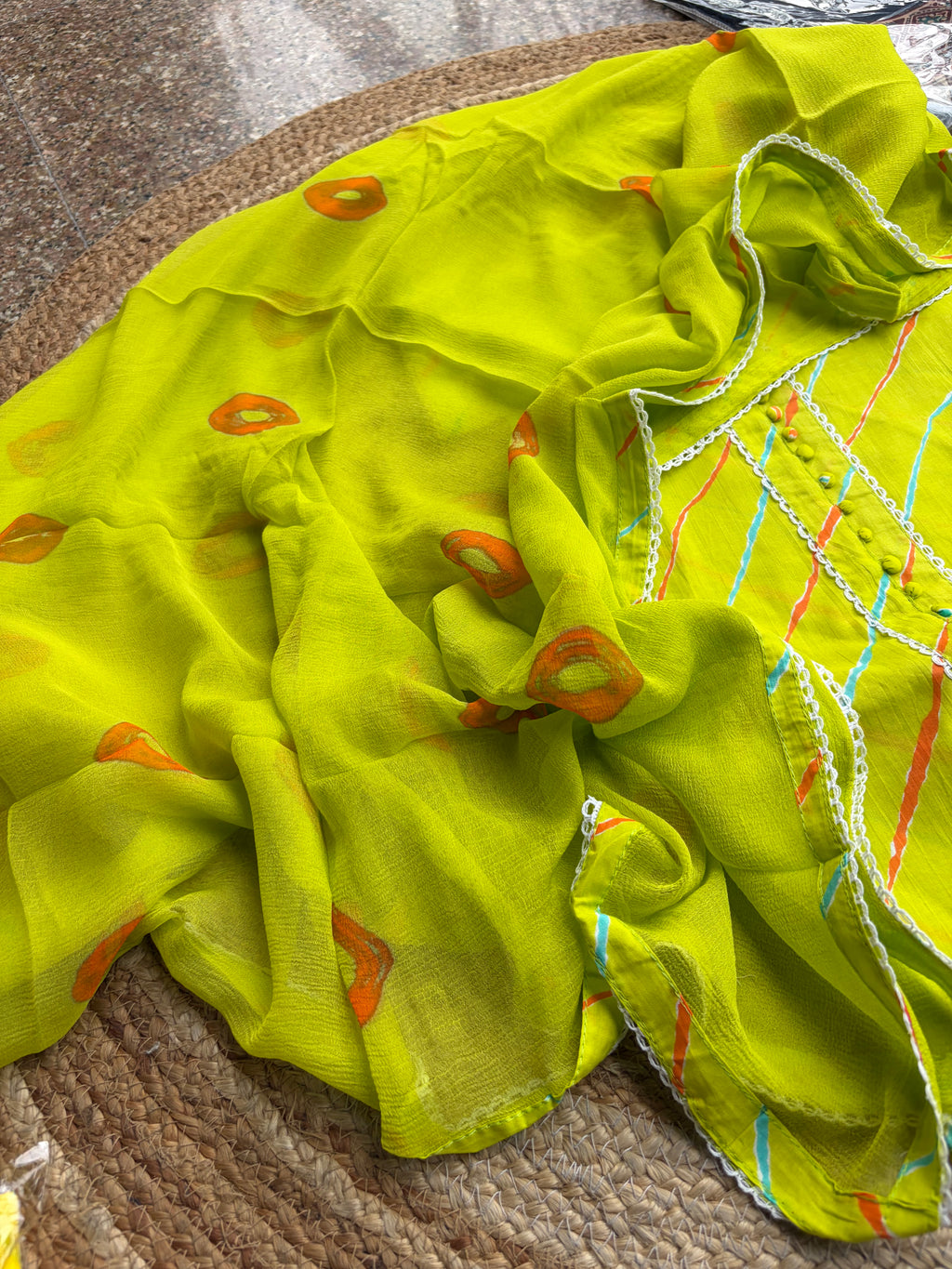 Pure Cotton Leheriya Suit Set with Chiffon Dupatta