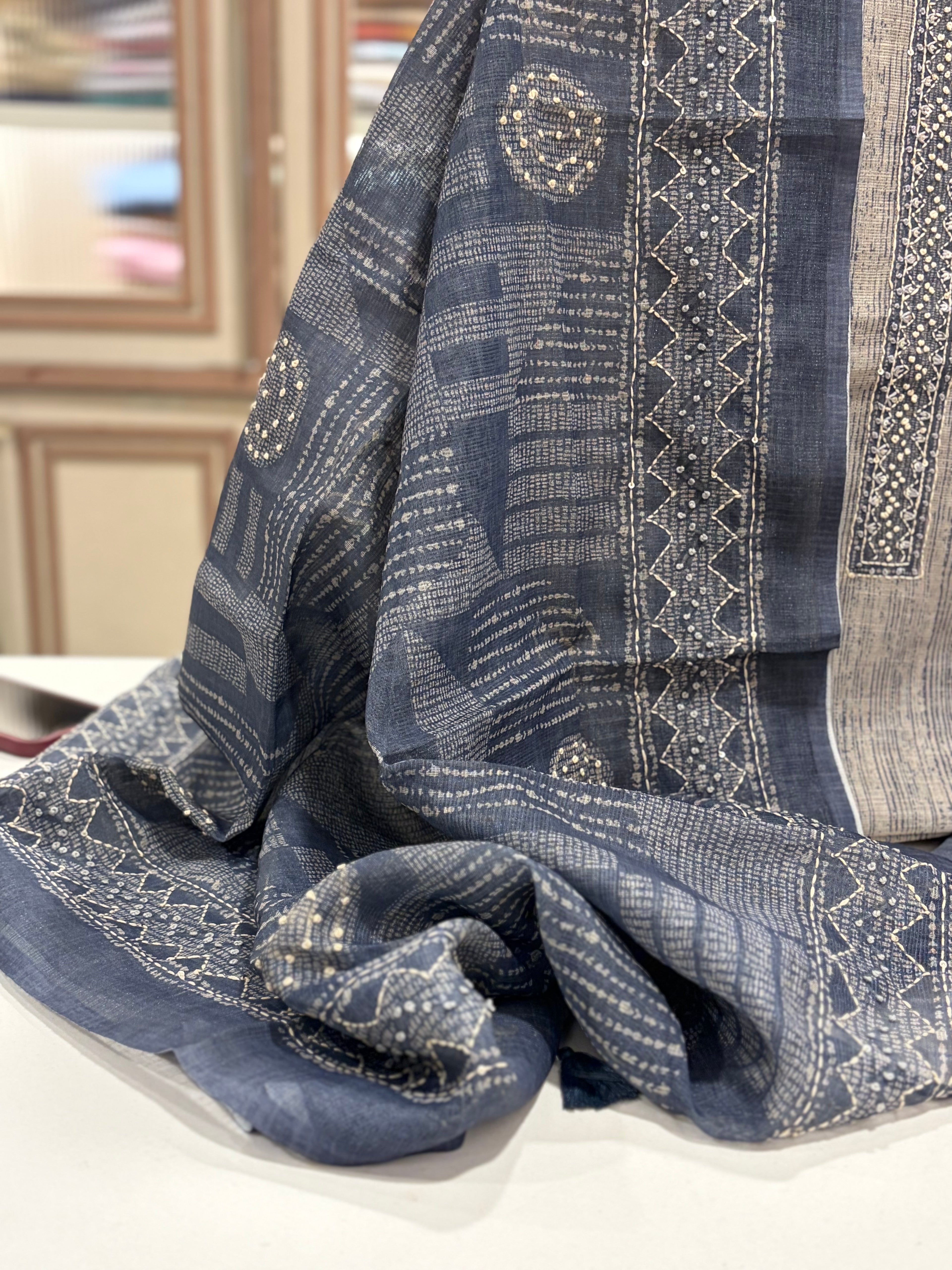 Soft Maheshwari Festive Wear Kantha Work Suit Set