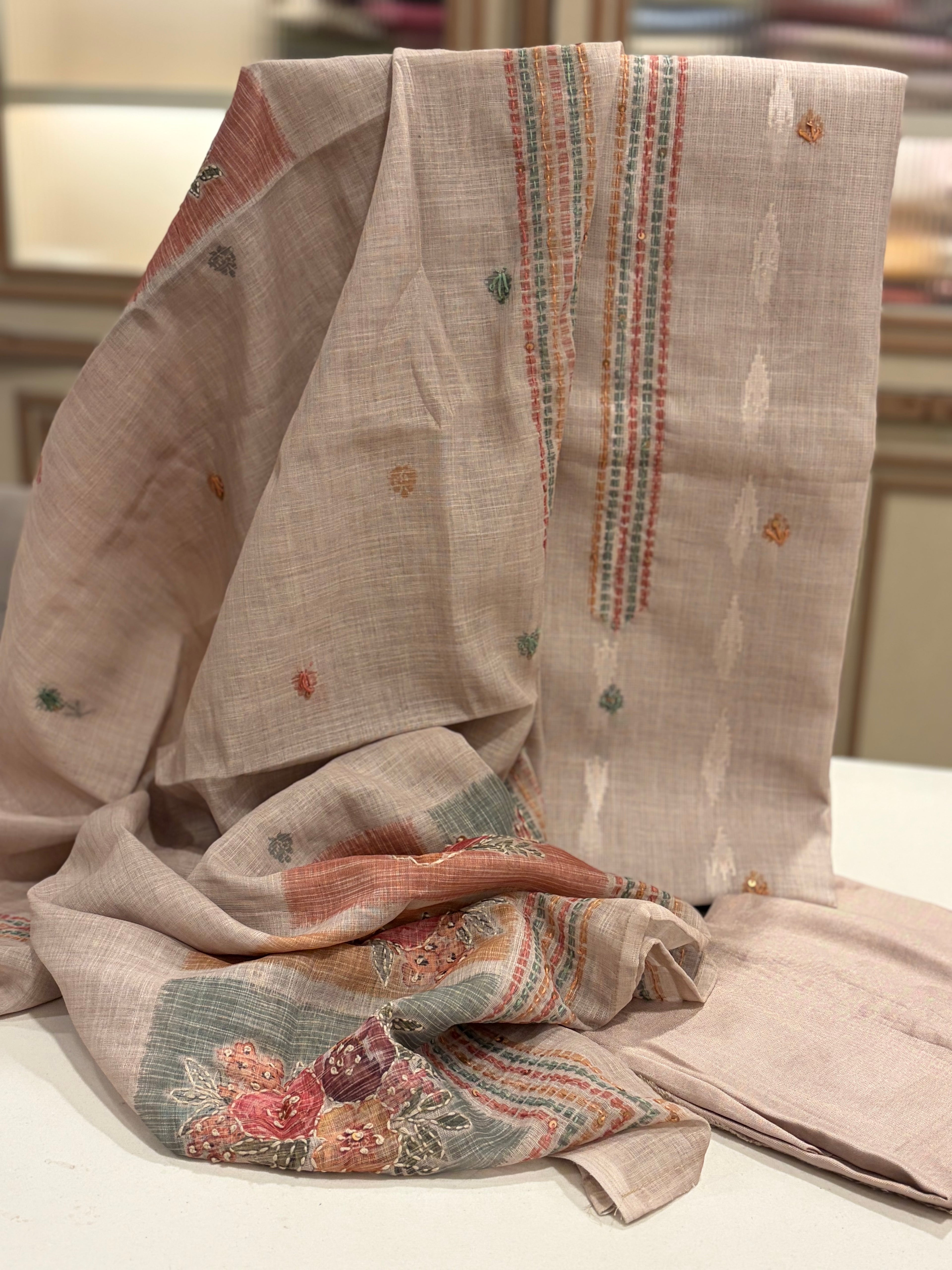 Pure Maheshwari Jamdani Woven Suit Set