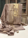 Pure Maheshwari Banarasi Woven Suit Set with Designer Neck & Dupatta