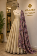 Regal Cream Anarkali with Printed Embroidered Dupatta