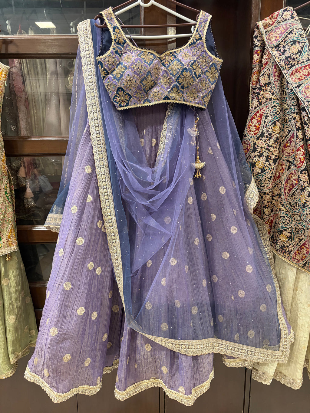 Crushed Chinnon Zari Stitched Lehenga Set