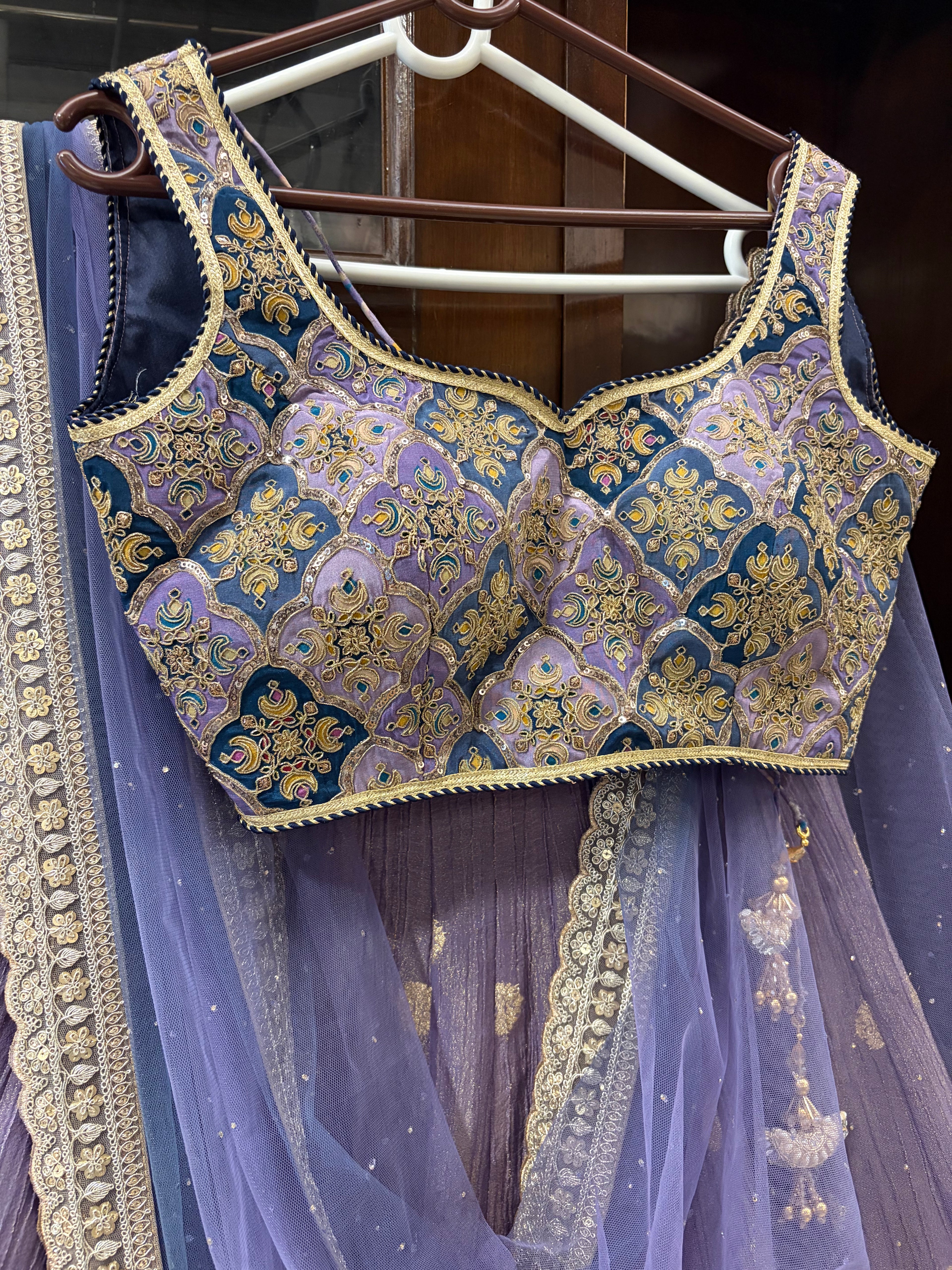 Crushed Chinnon Zari Stitched Lehenga Set