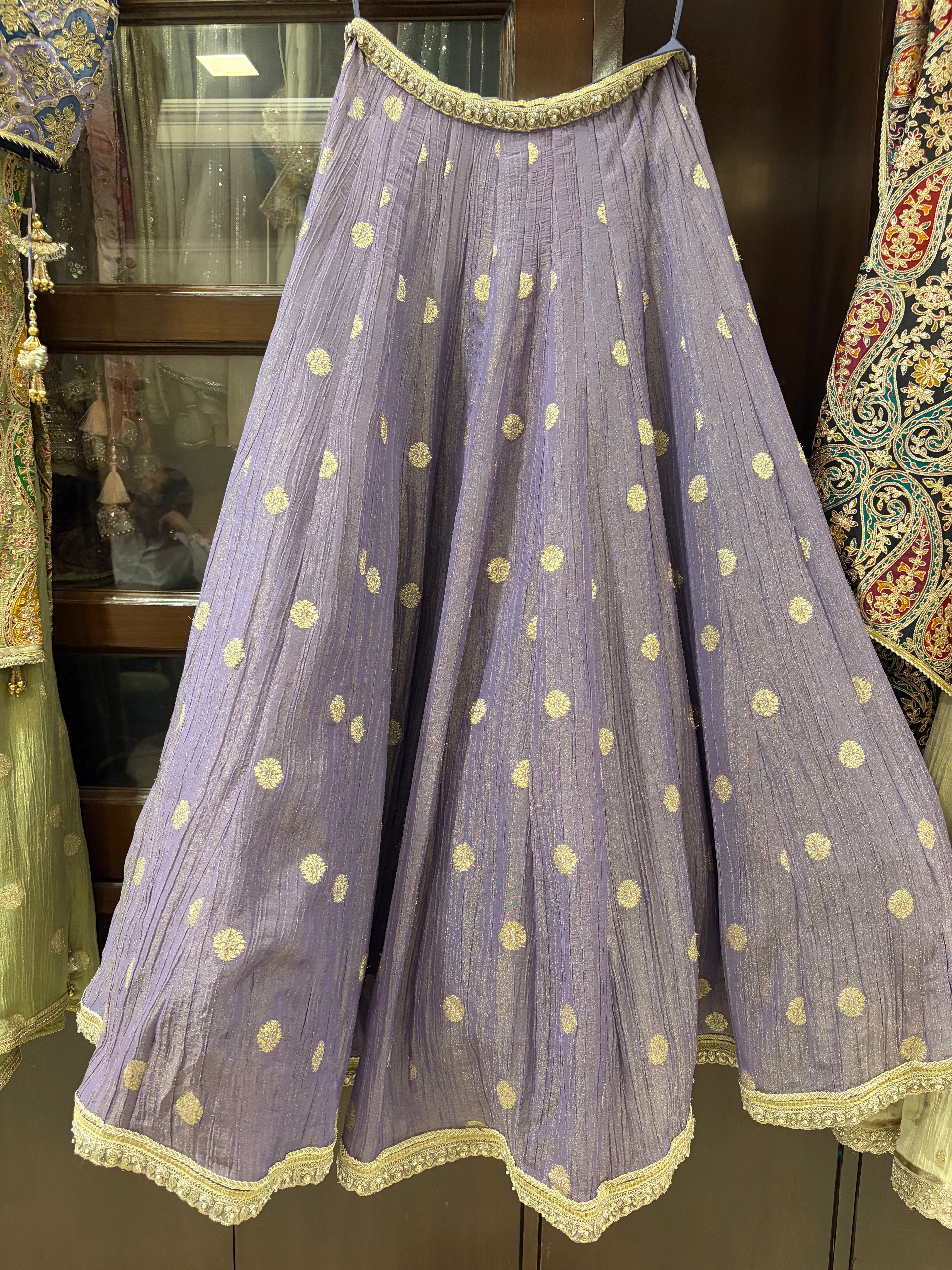 Crushed Chinnon Zari Stitched Lehenga Set