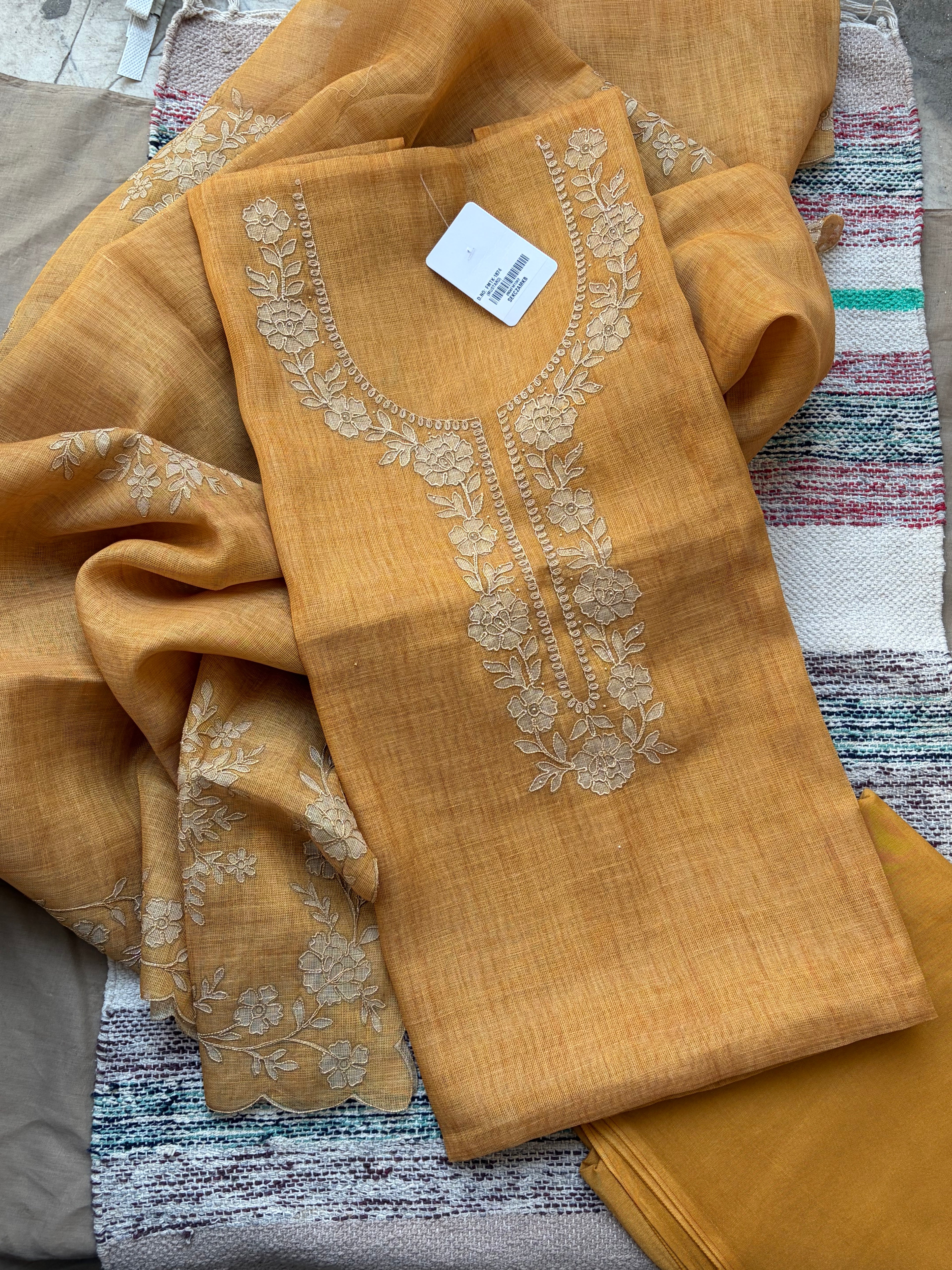 Premium Linen Maheshwari Embroidered Unstitched Suit Set