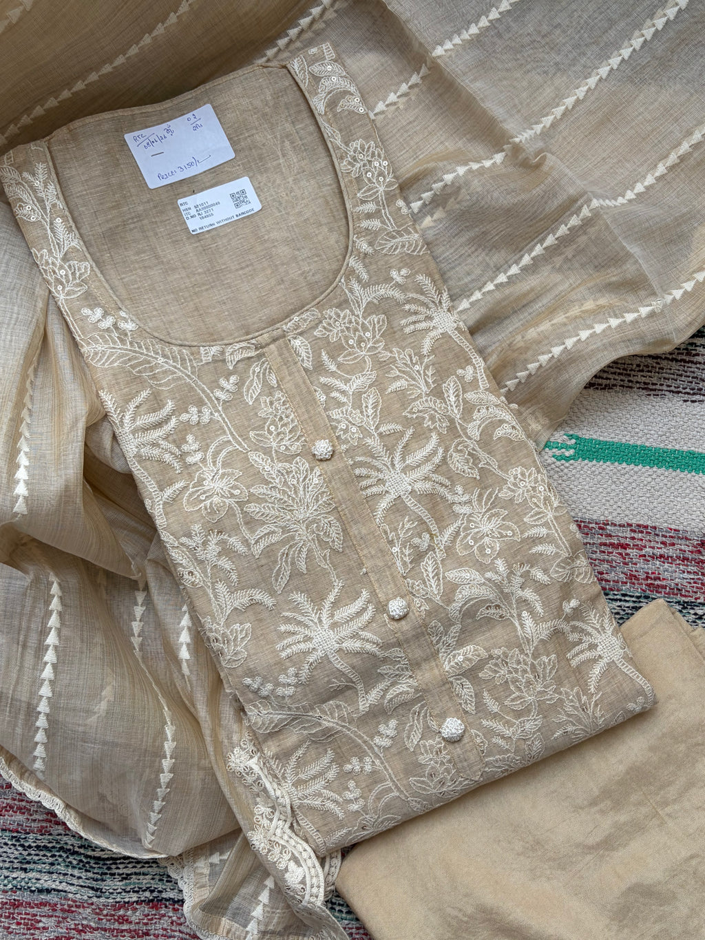 Premium Pure Maheshwari Unstitched Suit Set with Thread Work