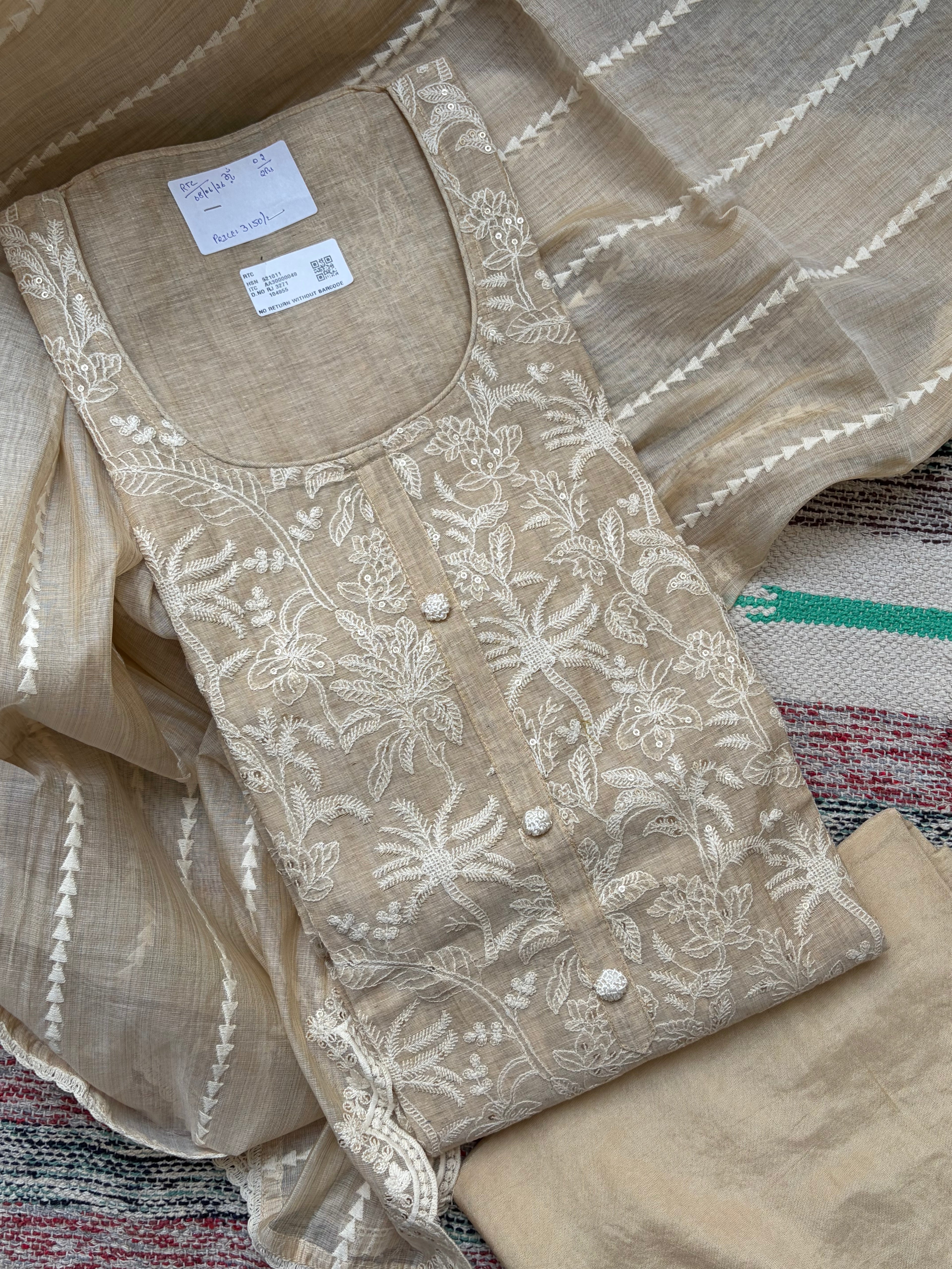 Premium Pure Maheshwari Unstitched Suit Set with Thread Work