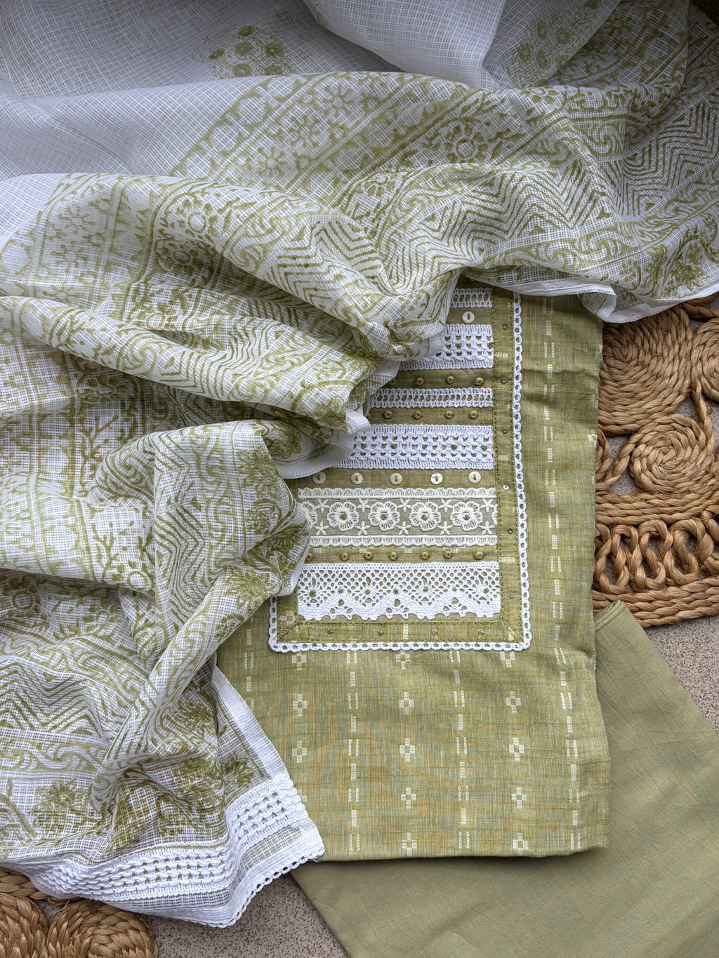 Pure Handloom Cotton Suit Set with Kota Dupatta