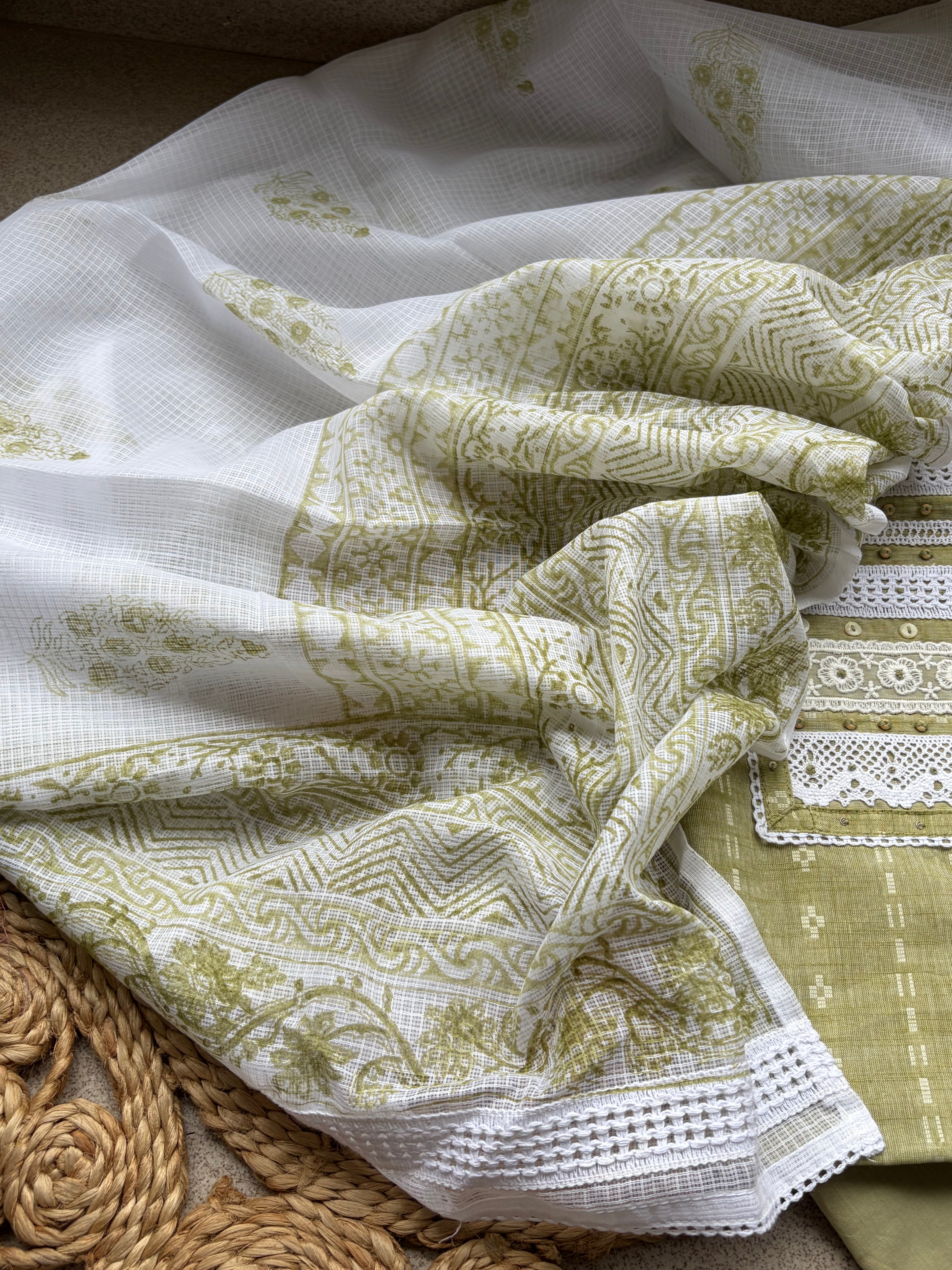 Pure Handloom Cotton Suit Set with Kota Dupatta