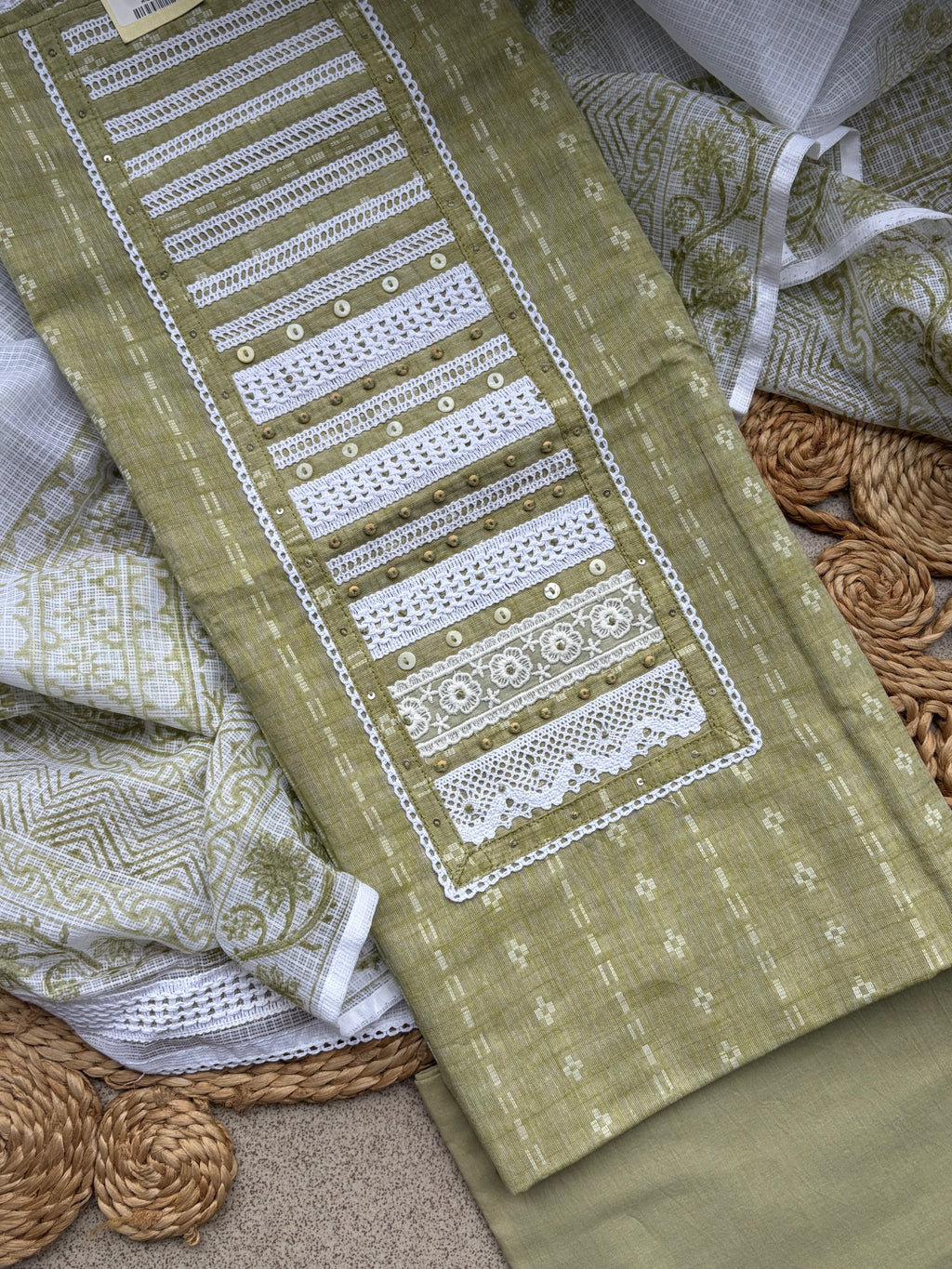 Pure Handloom Cotton Suit Set with Kota Dupatta