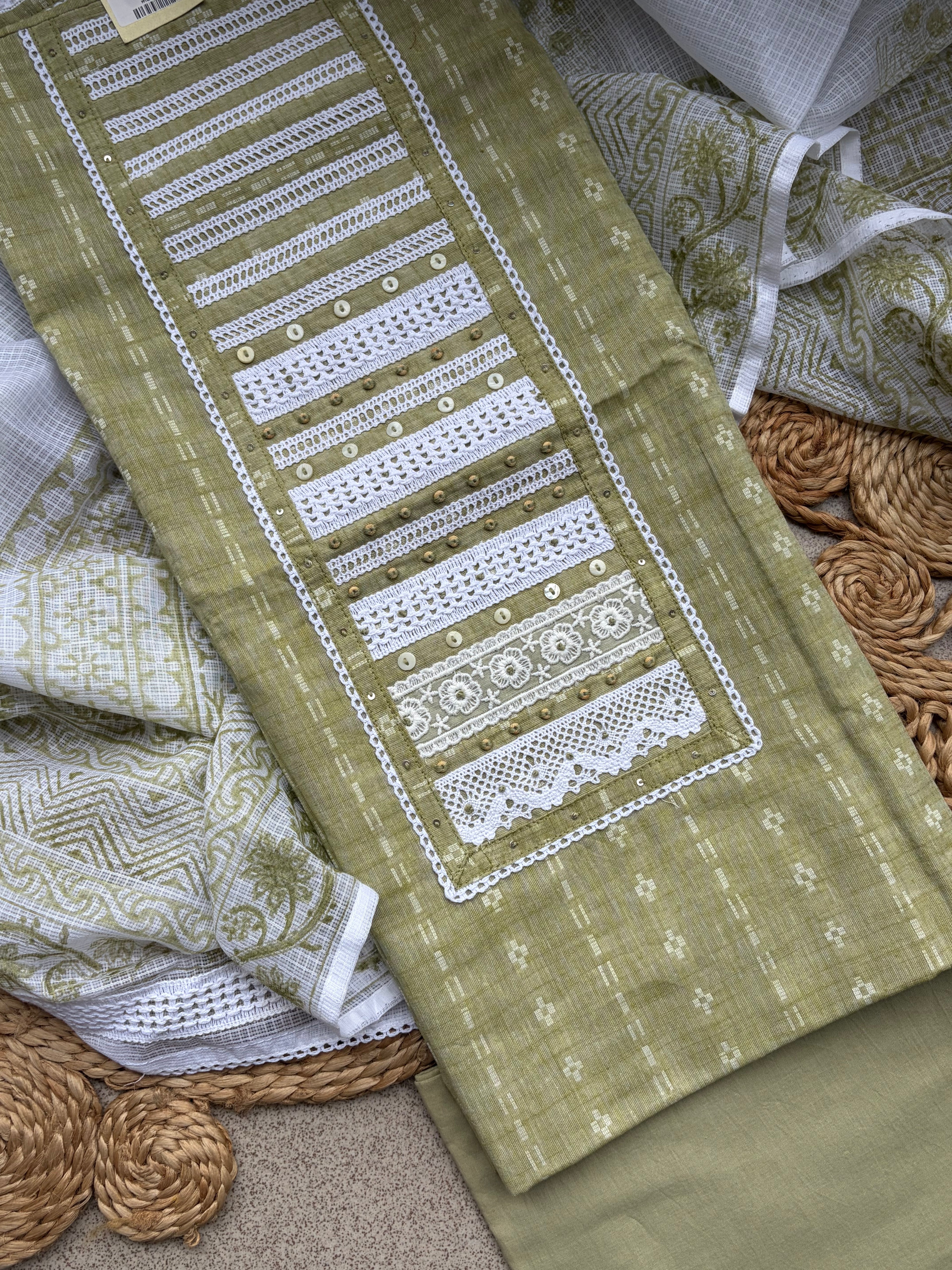 Pure Handloom Cotton Suit Set with Kota Dupatta