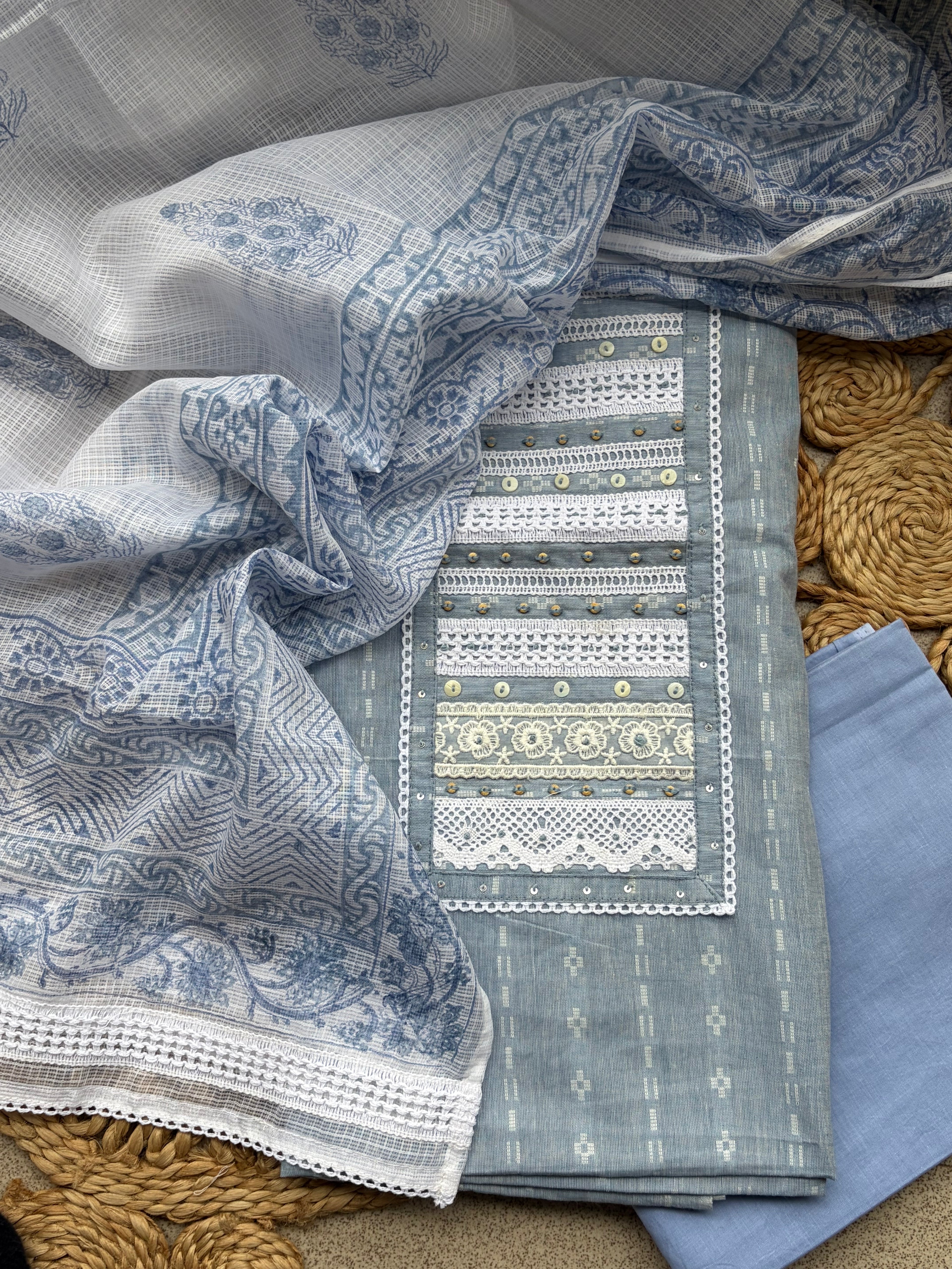 Pure Handloom Cotton Suit Set with Kota Dupatta