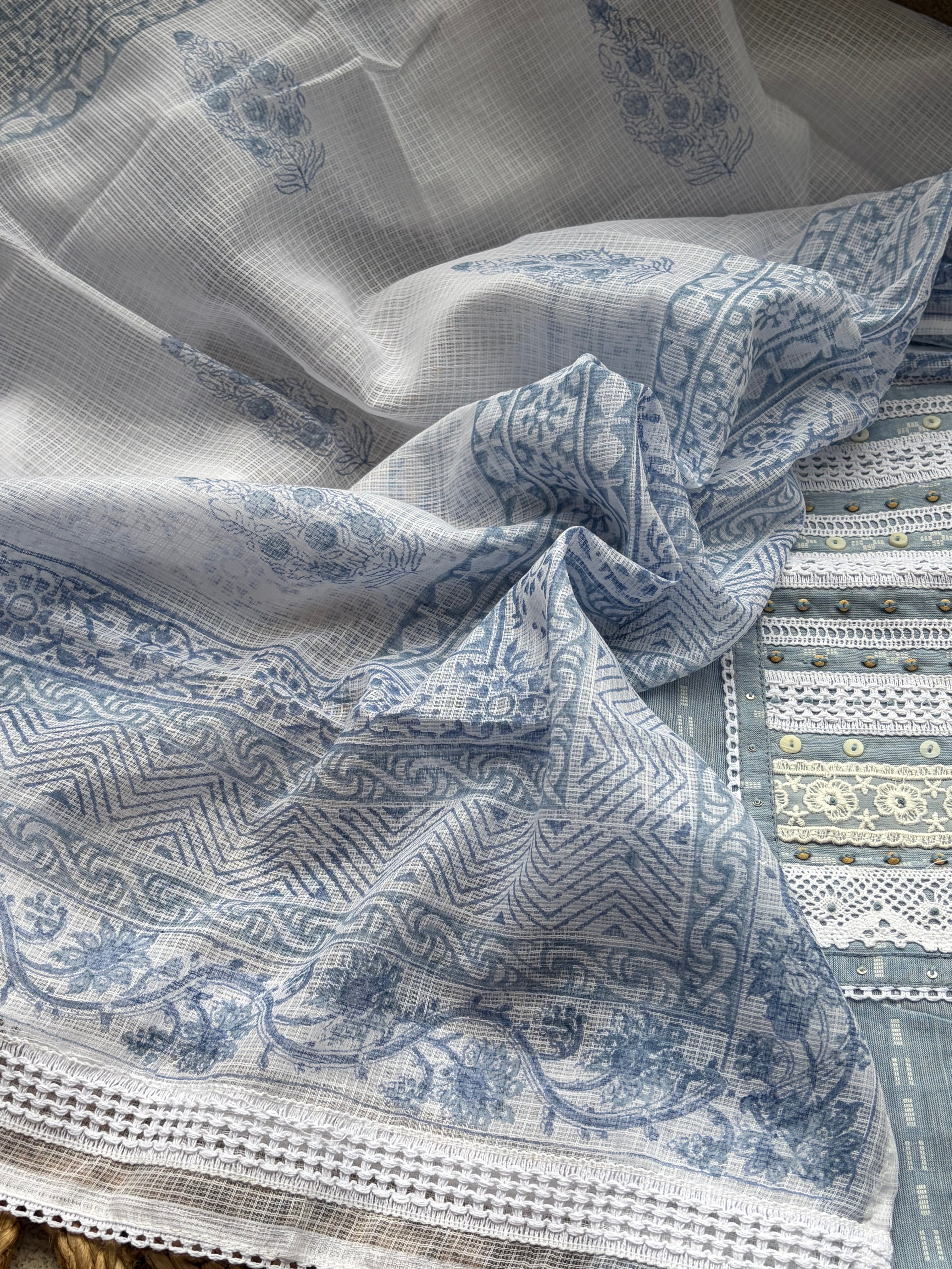 Pure Handloom Cotton Suit Set with Kota Dupatta