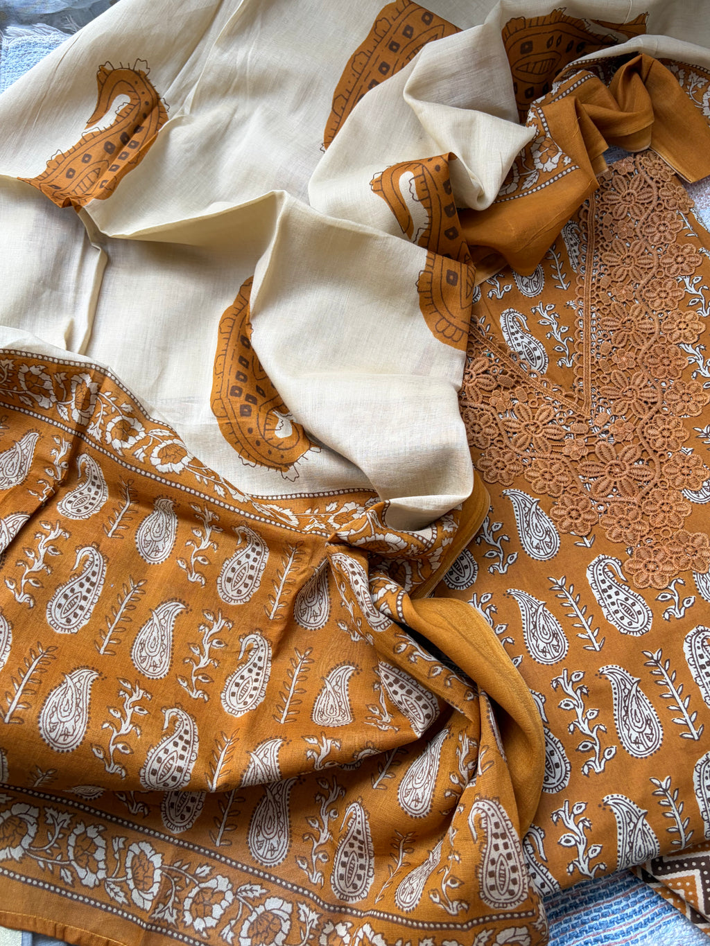 Mustard Floral Chikankari Suit Set