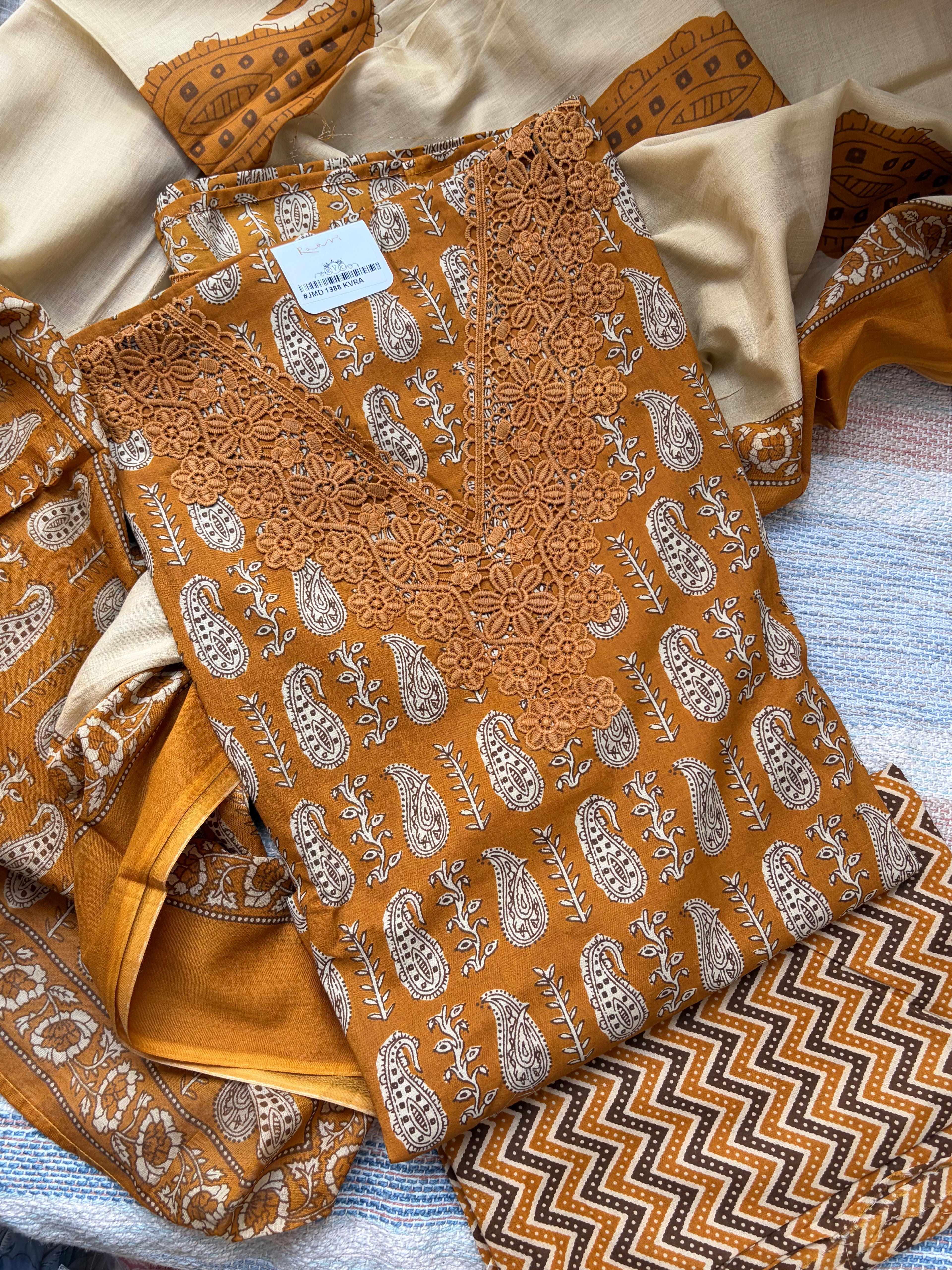 Mustard Floral Chikankari Suit Set