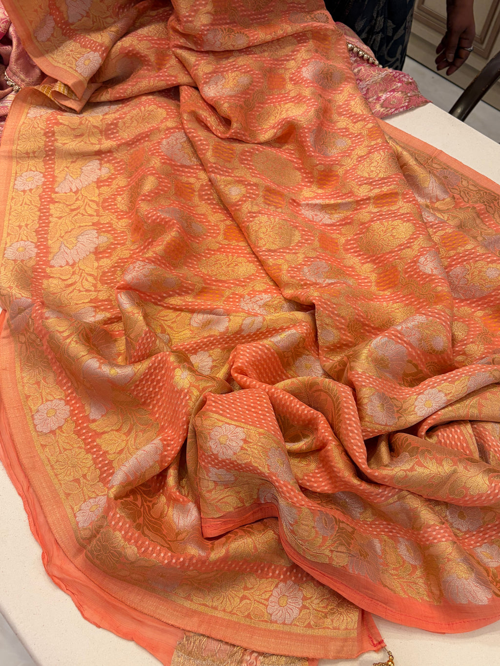 Royal Banarasi Georgette Gharchola Woven Saree- Peach