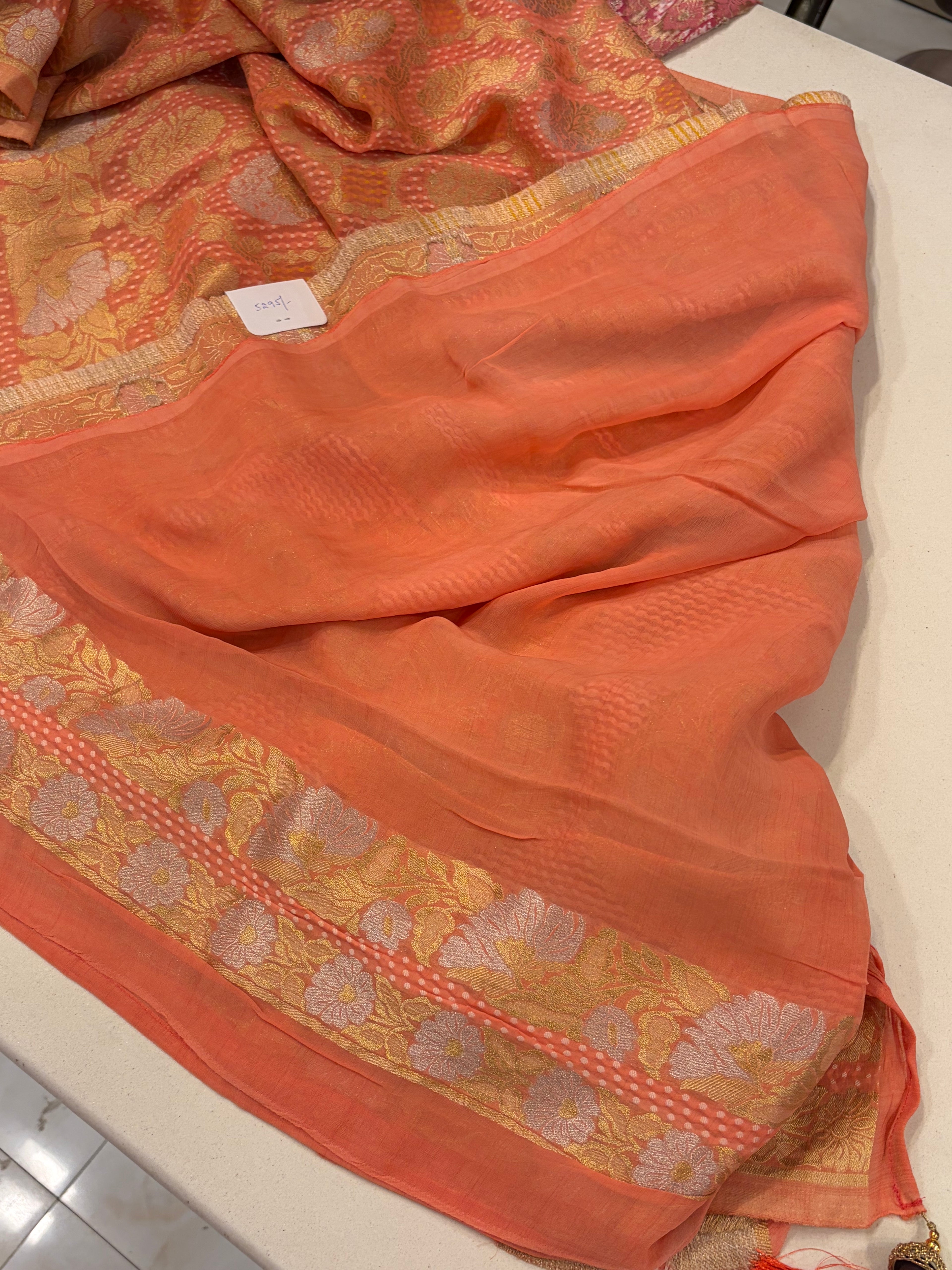 Royal Banarasi Georgette Gharchola Woven Saree- Peach
