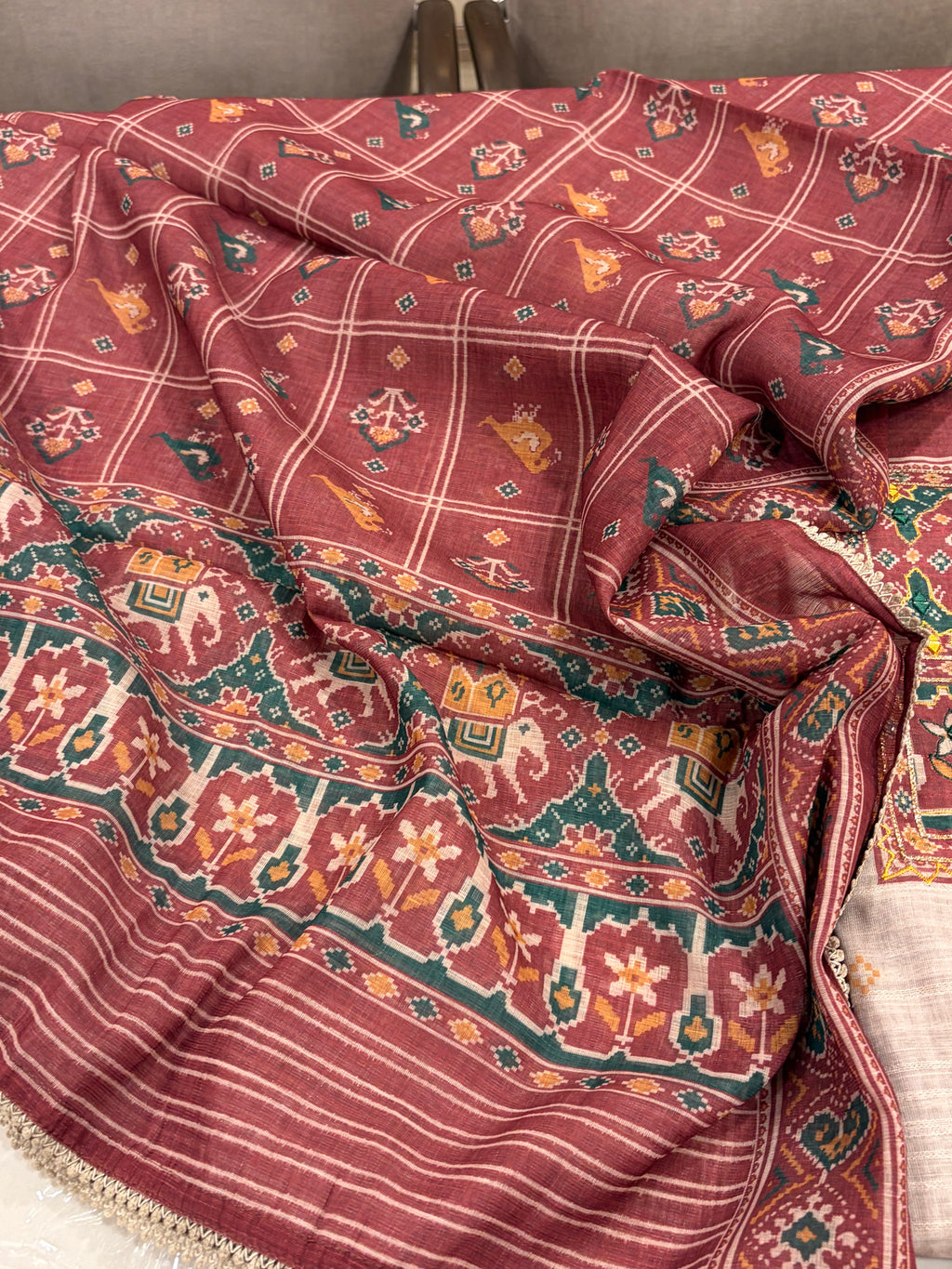Soft Linen Maheshwari Festive Suit Set