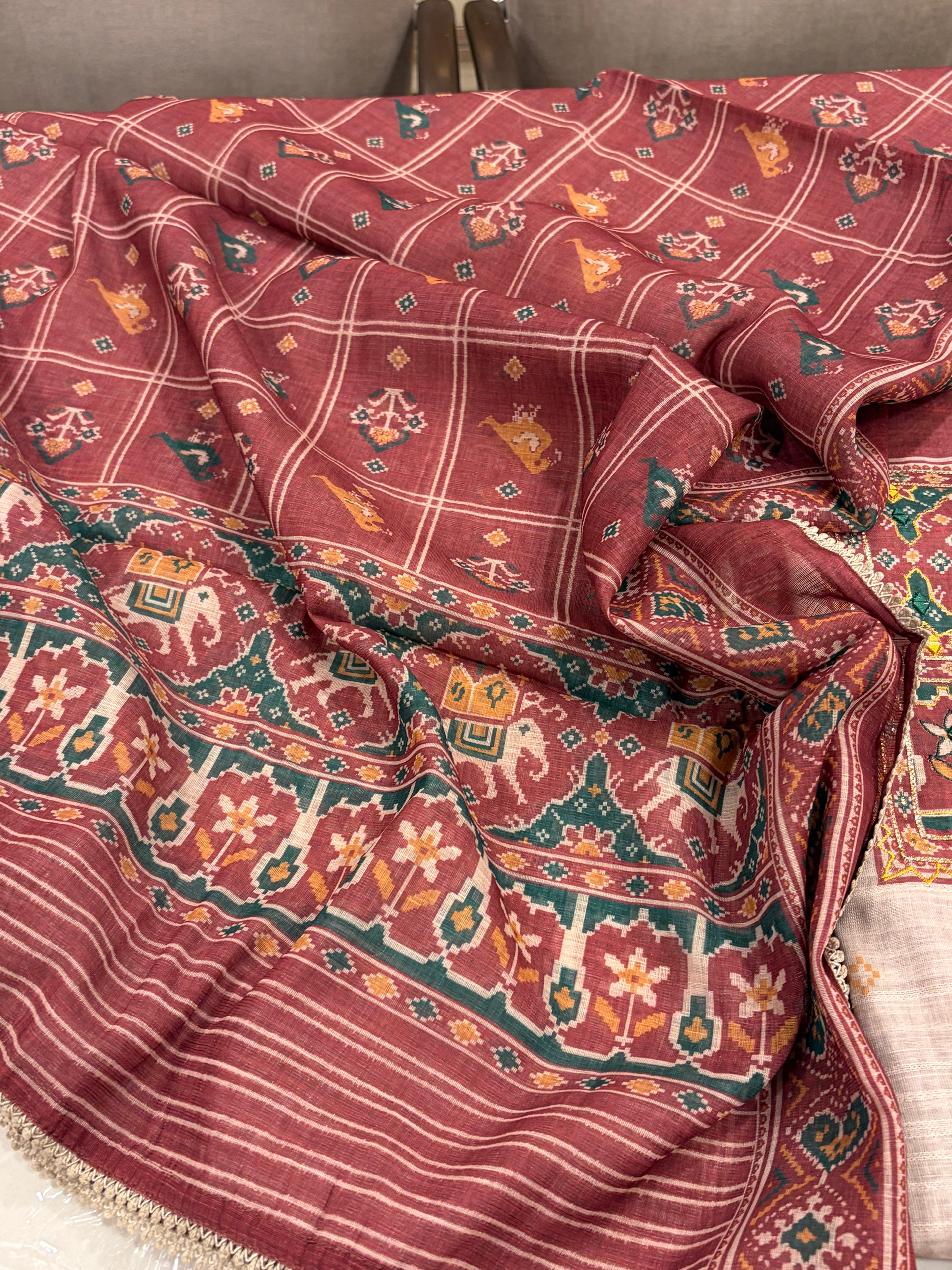 Soft Linen Maheshwari Festive Suit Set