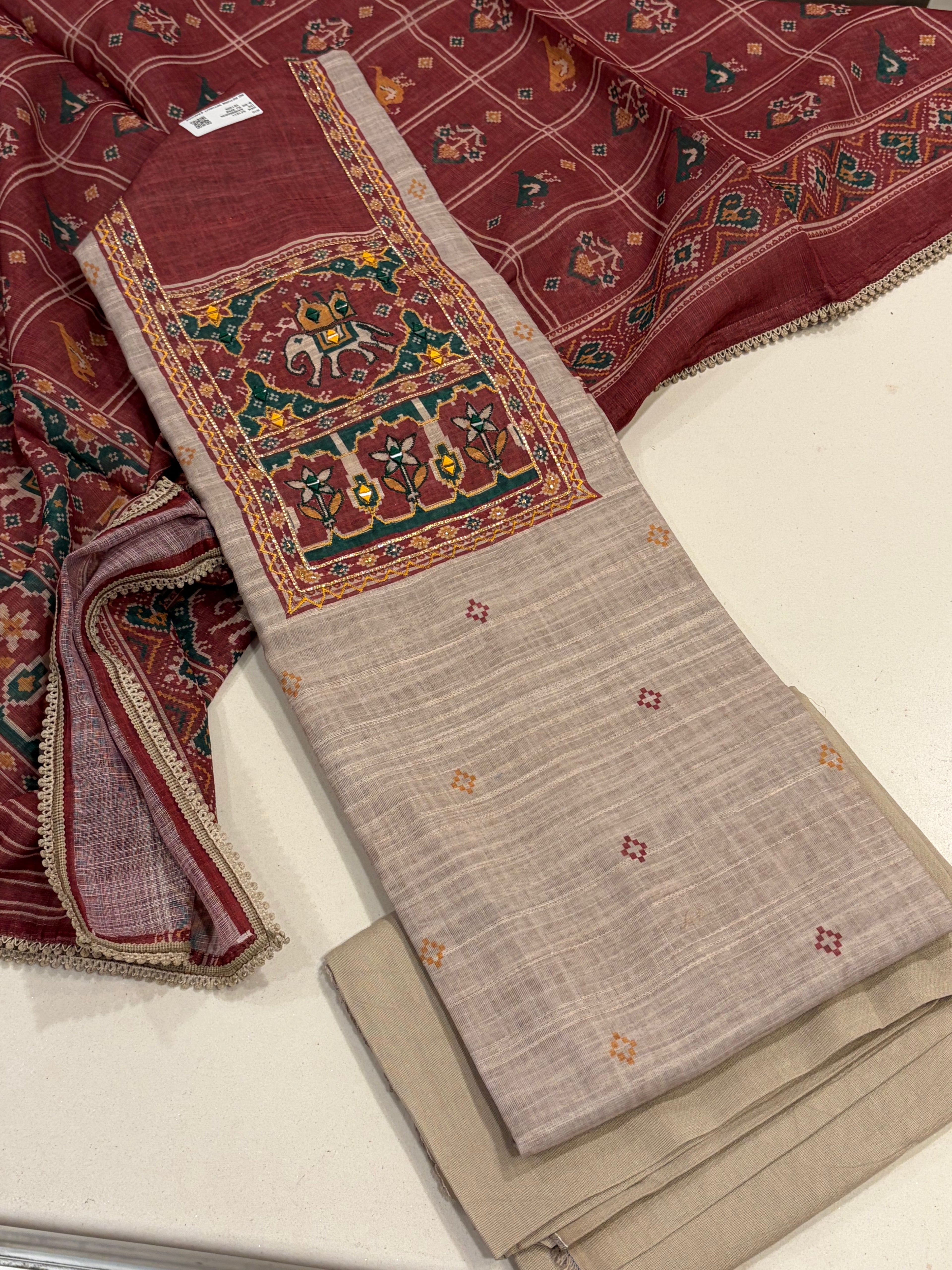 Soft Linen Maheshwari Festive Suit Set