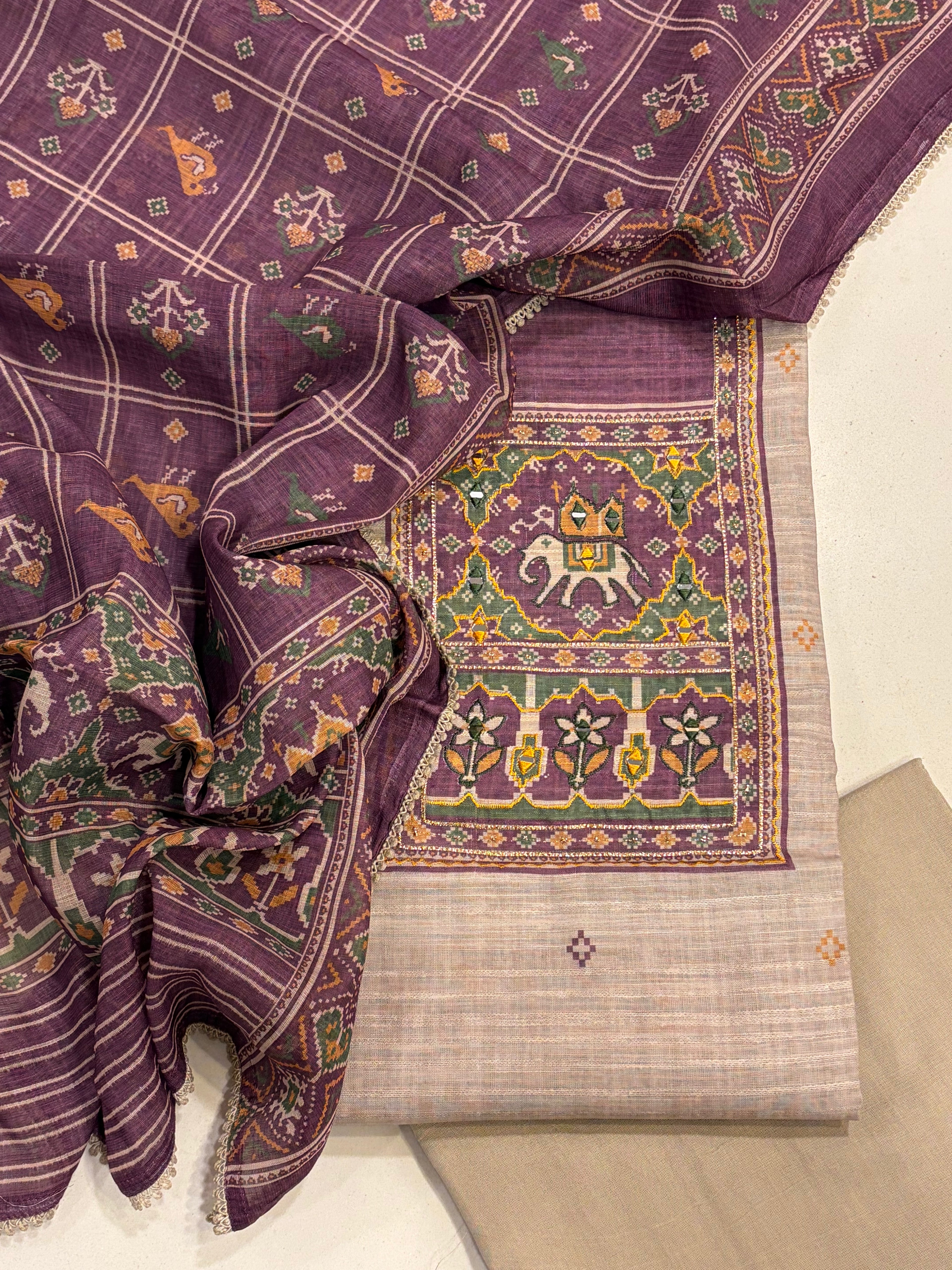 Soft Linen Maheshwari Festive Suit Set