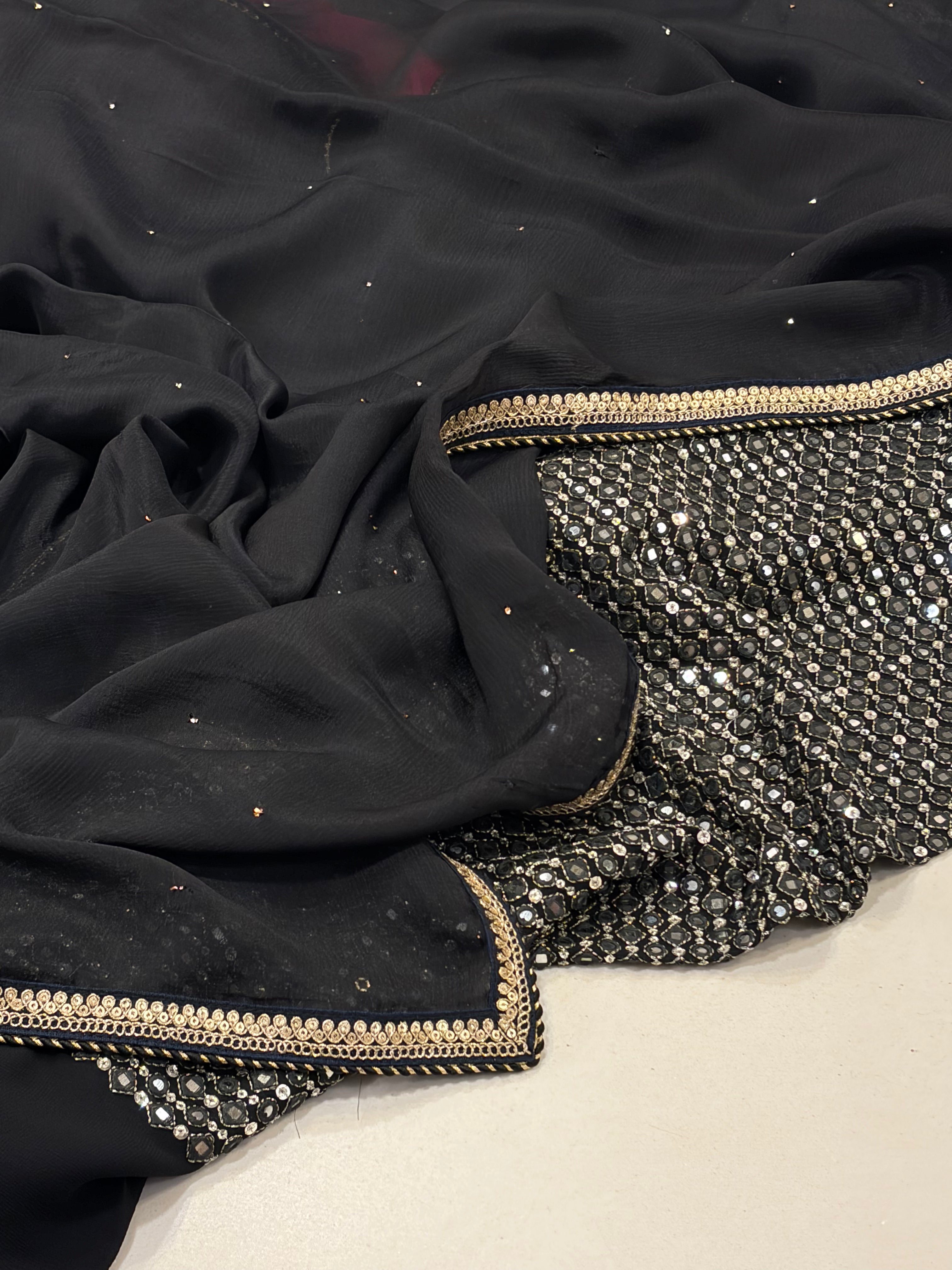Classic Black Mukaish Work Saree with Heavy Unstitched Blouse