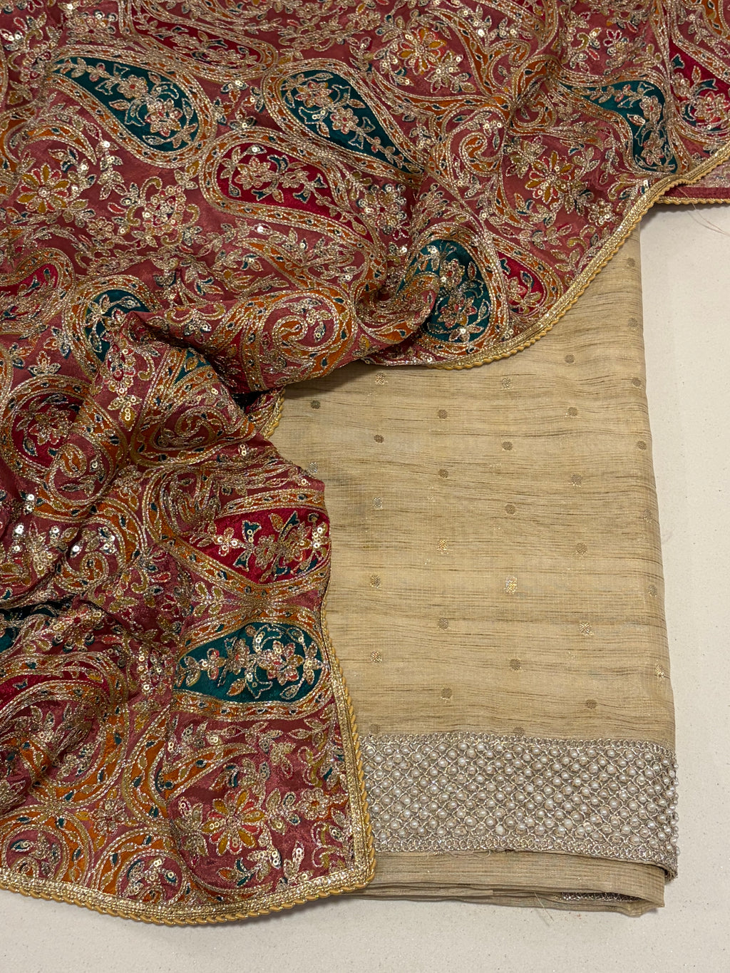 Royal Banarasi Chanderi Suit Set with Pakistani Embroidered Dupatta