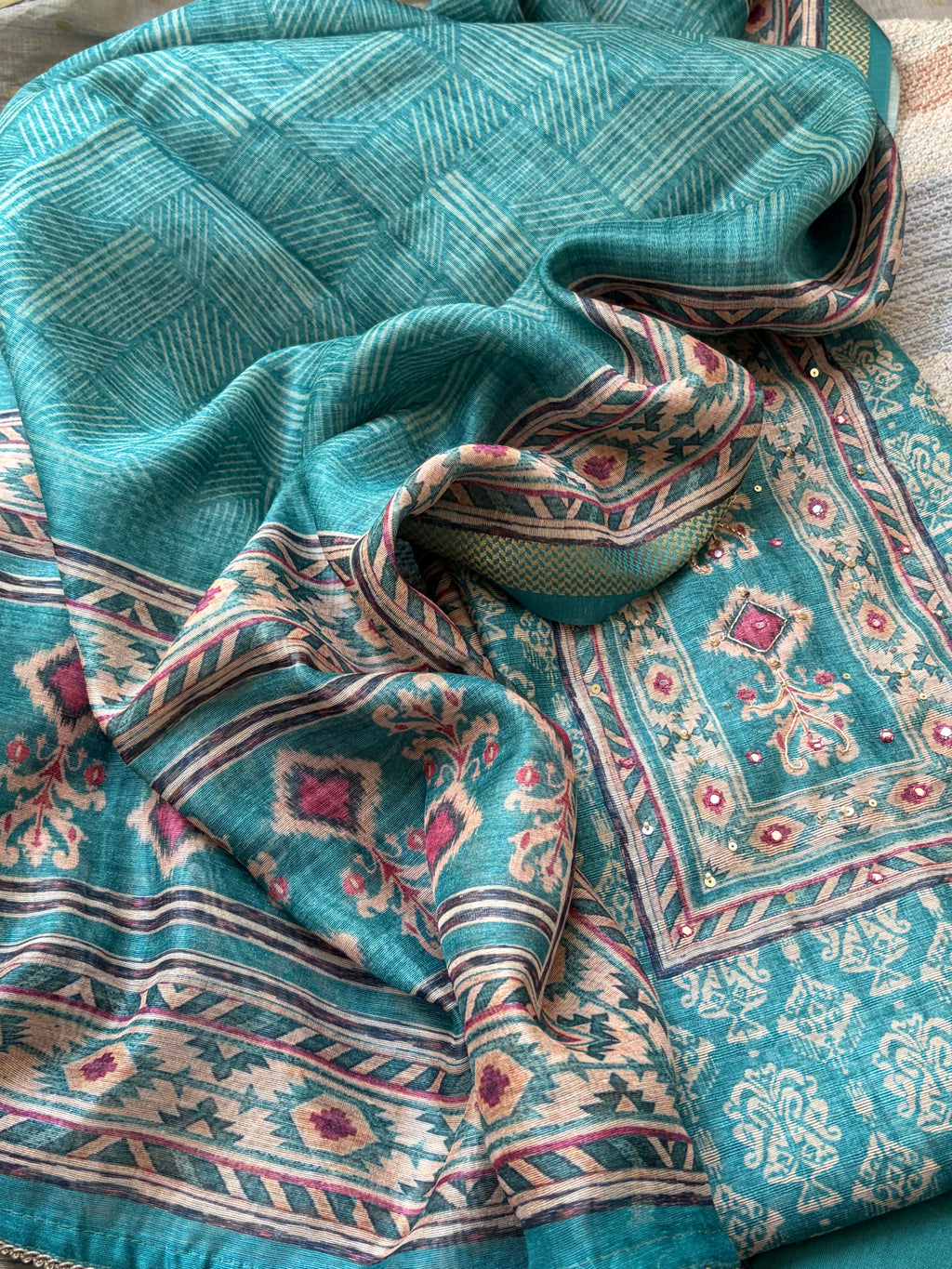 Soft Maheshwari Printed Unstitched Suit Set